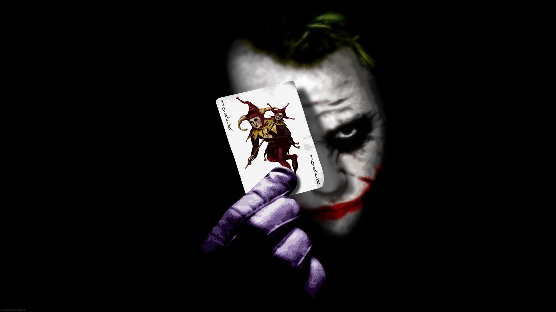 Joker, Heath Ledger, Carta del Jolly, Il cavaliere oscuro, Sfondo nero, wallpaper 1920x1080