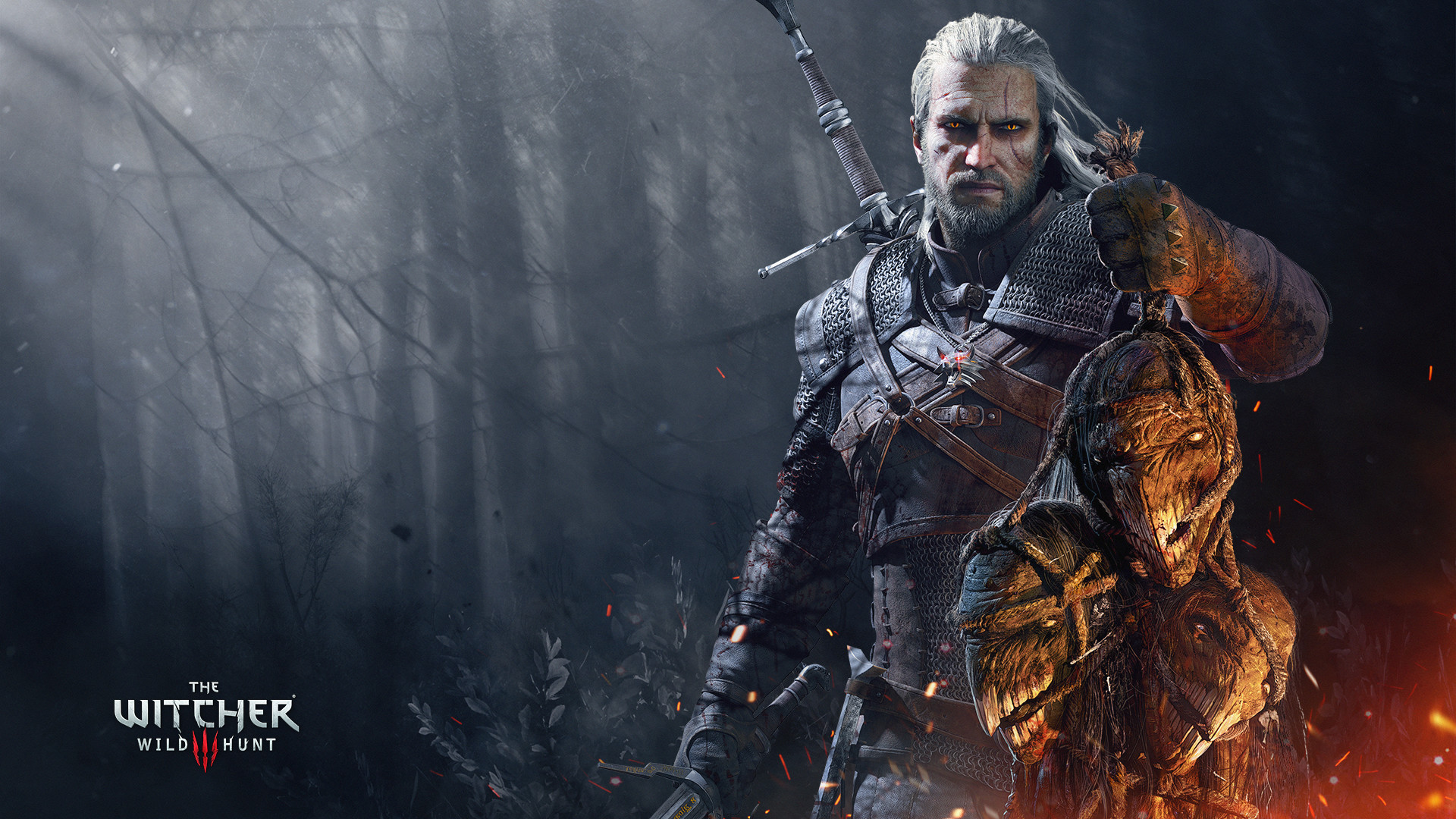 Geralt di Rivia, The Witcher 3: Wild Hunt, Foresta, Nebbia, 16:9 Full HD, sfondo widescreen