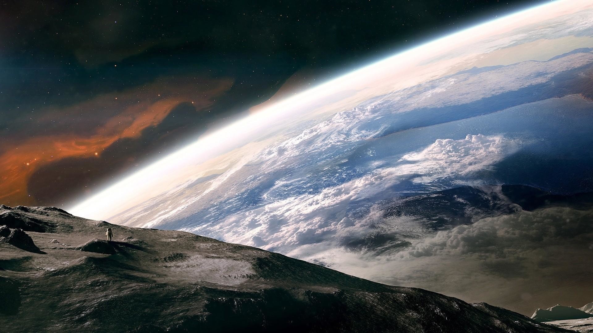 Terra, Luna, Superficie lunare, Nuvole, 16:9 Full HD, sfondo widescreen