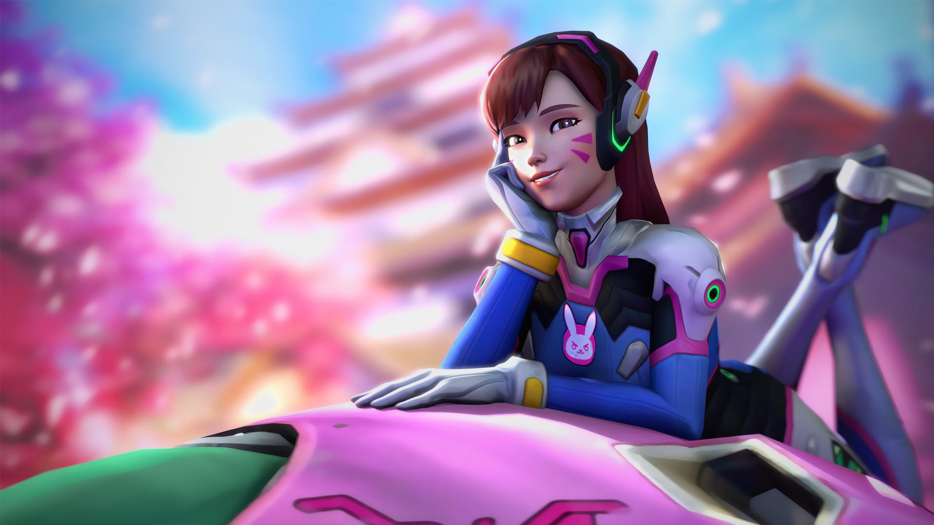 D.Va, Overwatch, MEKA, Fiori di ciliegio, Full HD, wallpaper per portatile