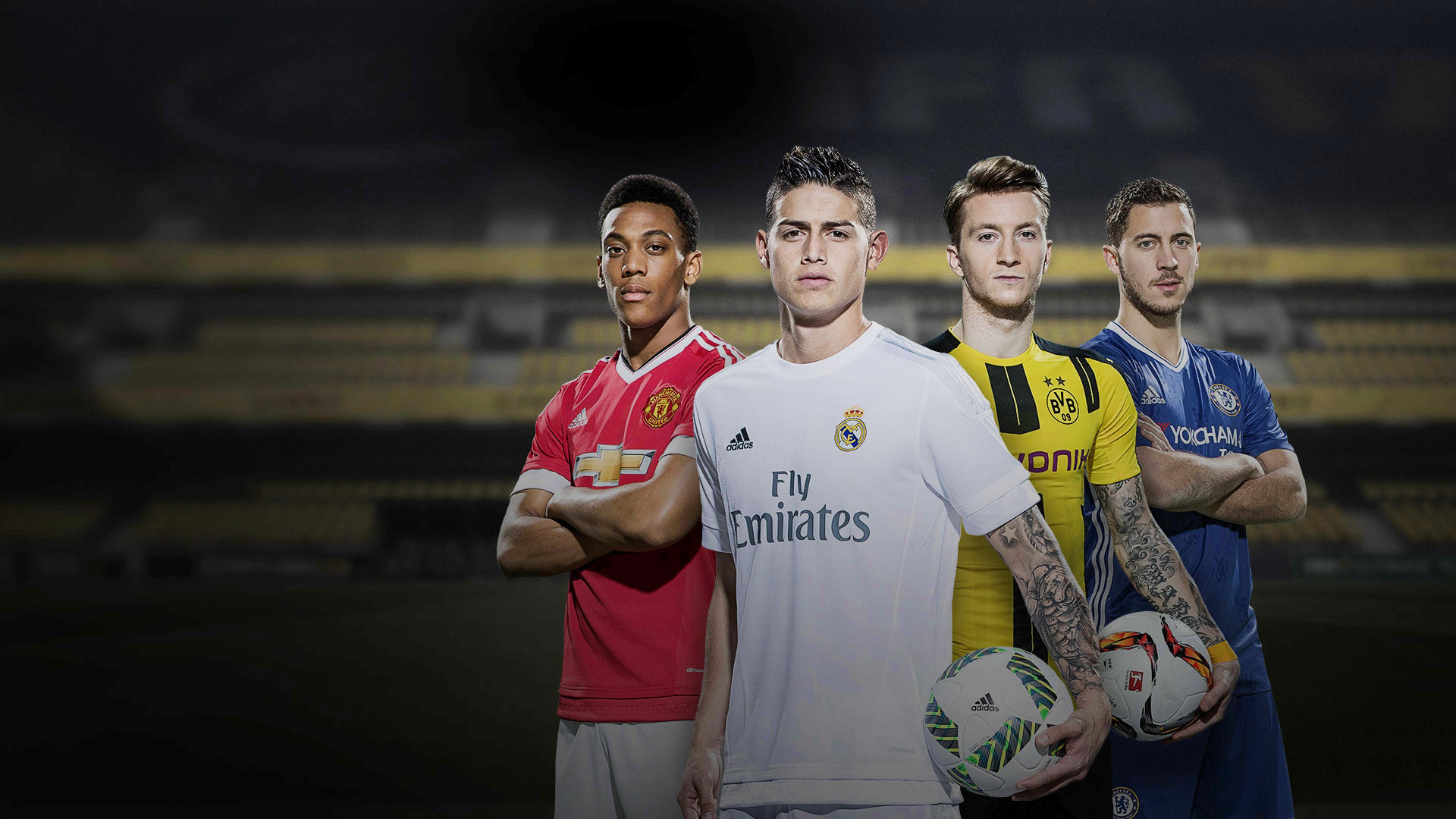 Anthony Martial, James Rodríguez, Marco Reus, Eden Hazard, FIFA 17, sfondo desktop 1920x1080