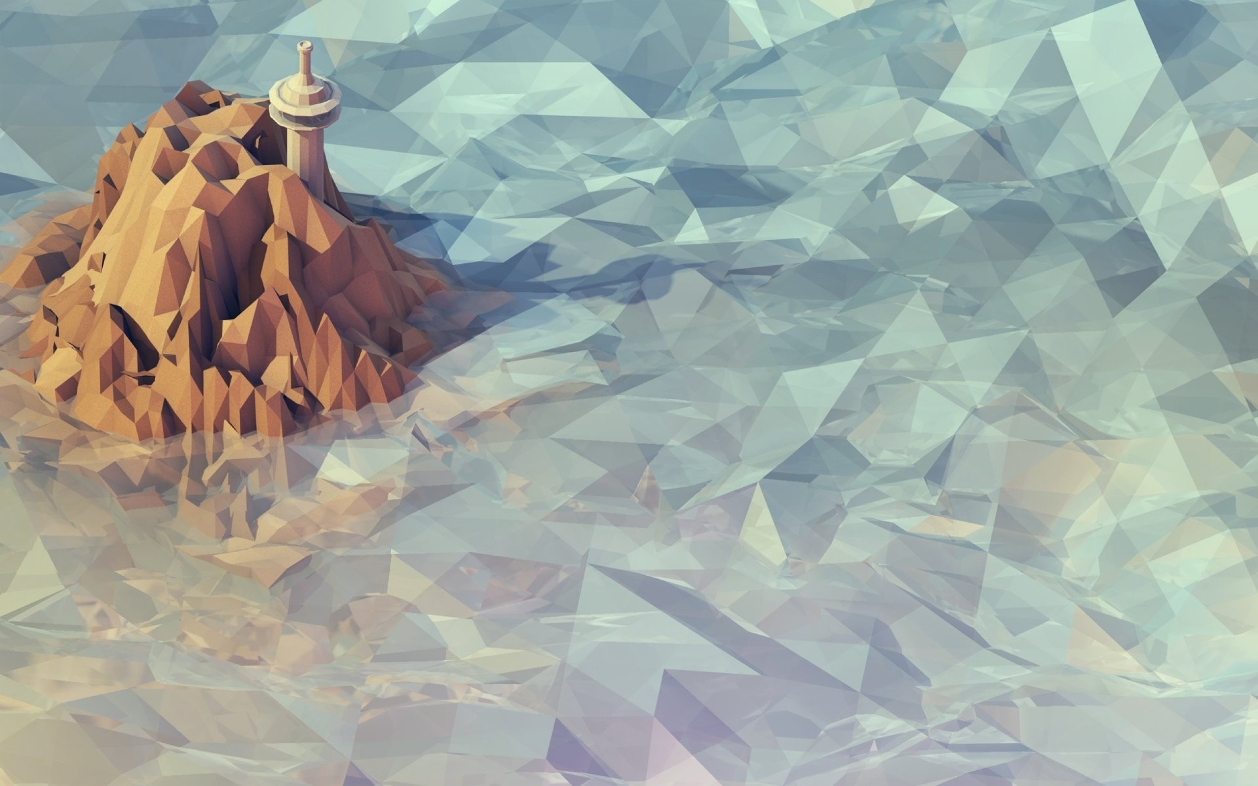 Low poly, Faro, Isola, Mare, 2560x1600, sfondo MacBook Pro