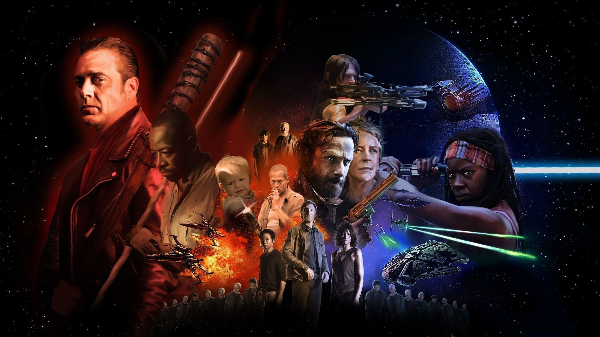 Negan, The Walking Dead, Michonne, Star Wars, Crossover, Fan art, sfondo Full HD per portatile