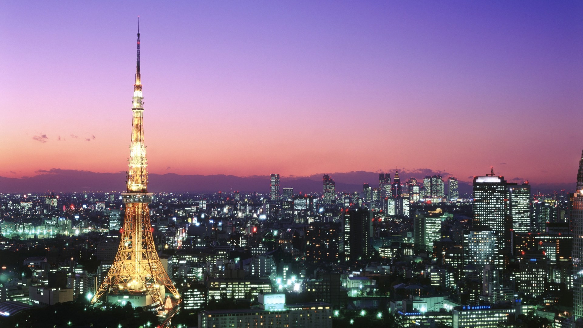 Tokyo Tower, Tokyo, Crepuscolo rosa, Skyline, 1920x1080, sfondo per PC