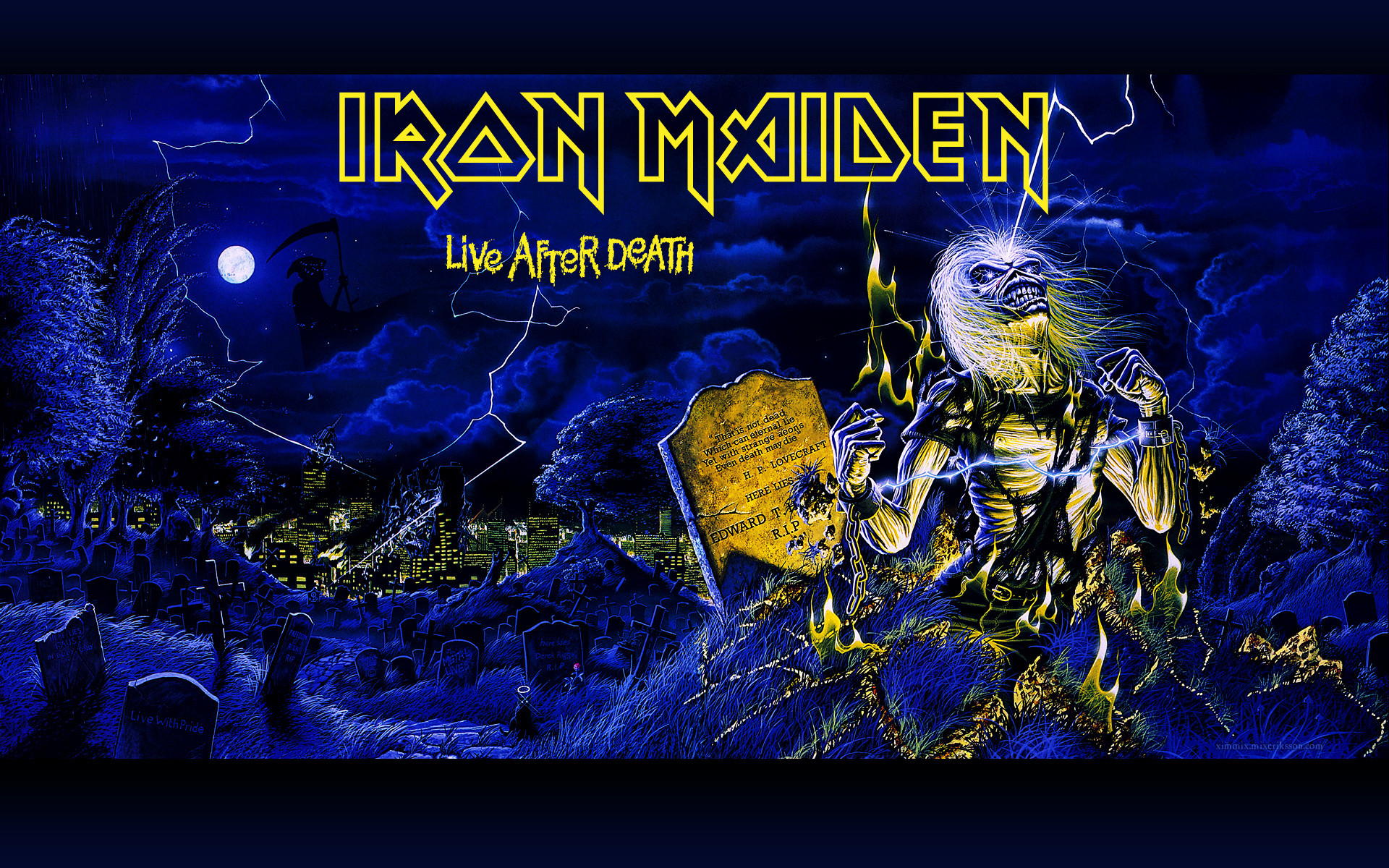 Eddie, Live After Death, Iron Maiden, Cimitero, Notte, 1920x1200, sfondo MacBook Pro