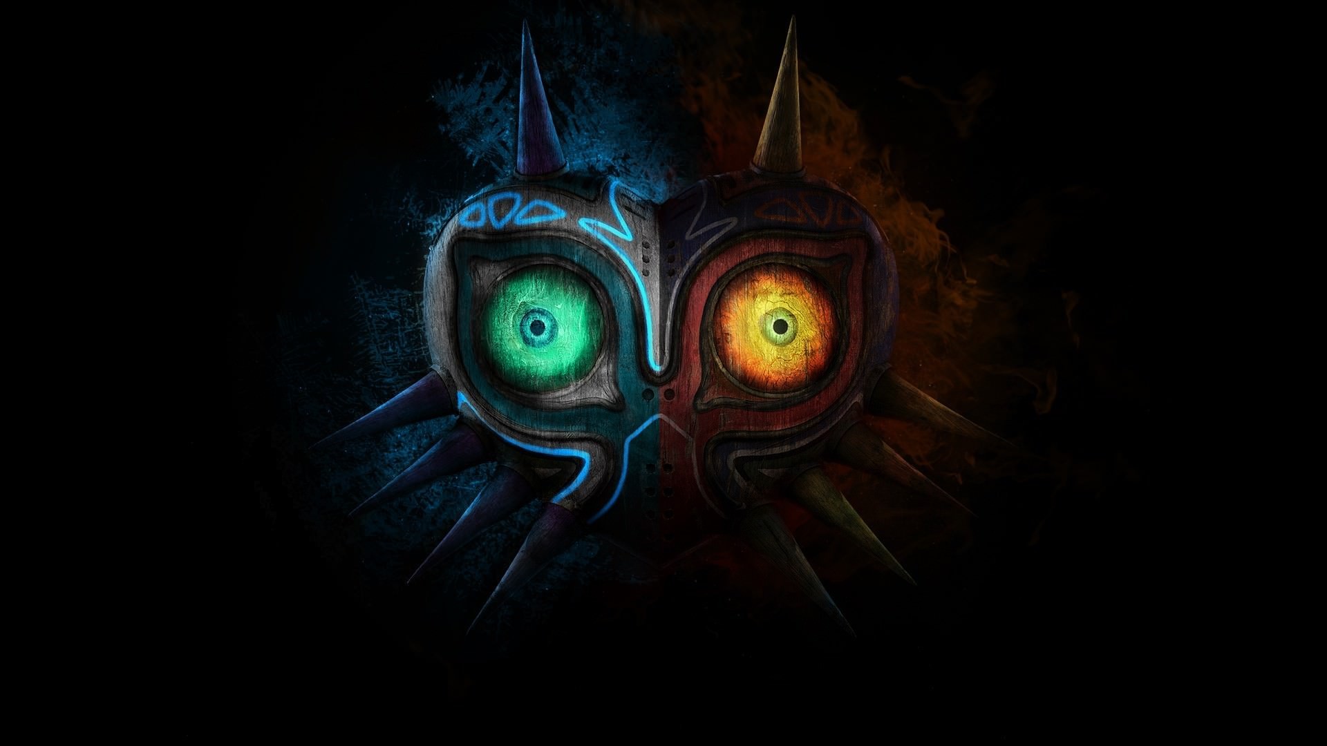 Maschera di Majora, Majora's Mask, The Legend of Zelda, Sfondo nero, wallpaper desktop Full HD