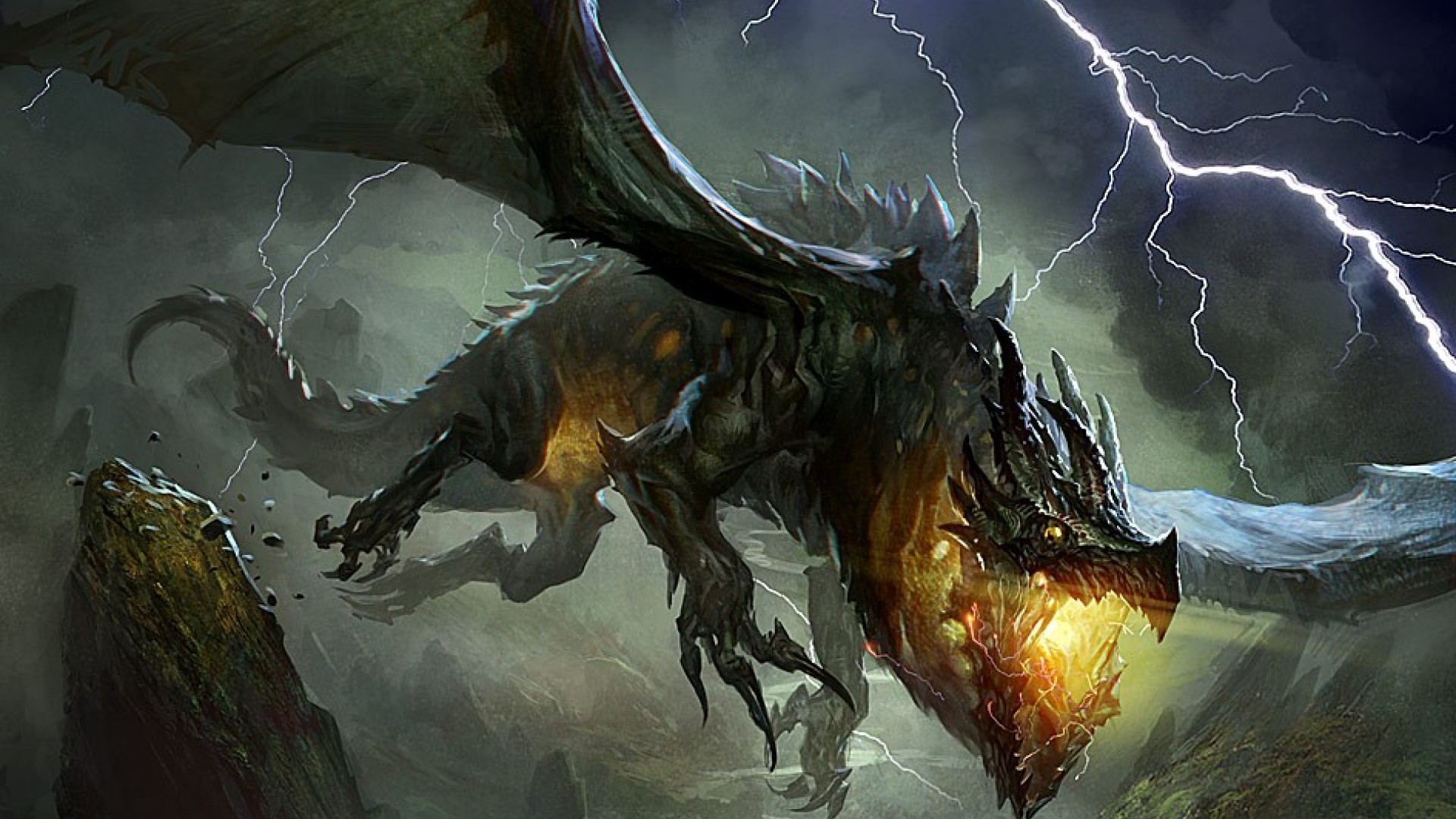 Magic: The Gathering, Drago, Fulmini, Tempesta, 16:9 Full HD, sfondo widescreen