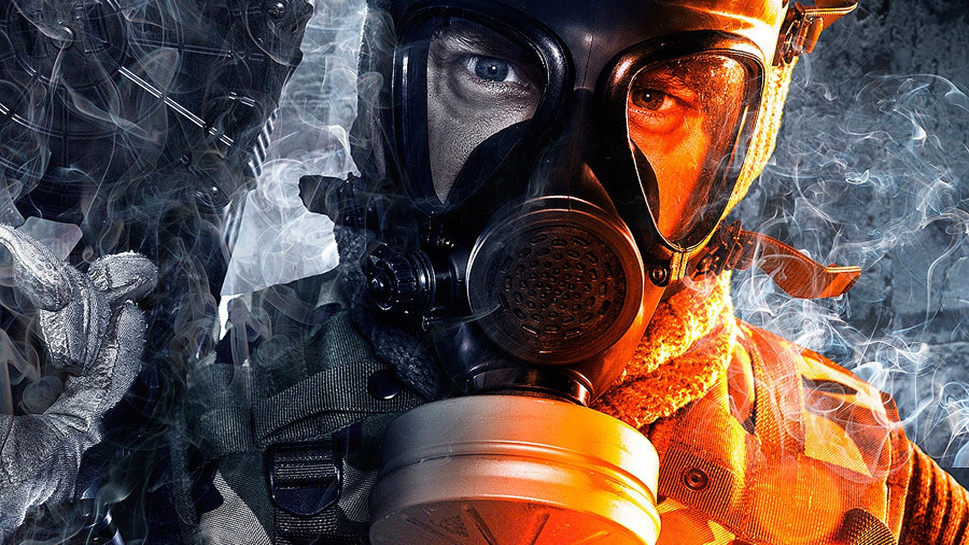 Maschera antigas, Soldato, Primo piano, Fumo, Full HD 1080p, sfondo desktop