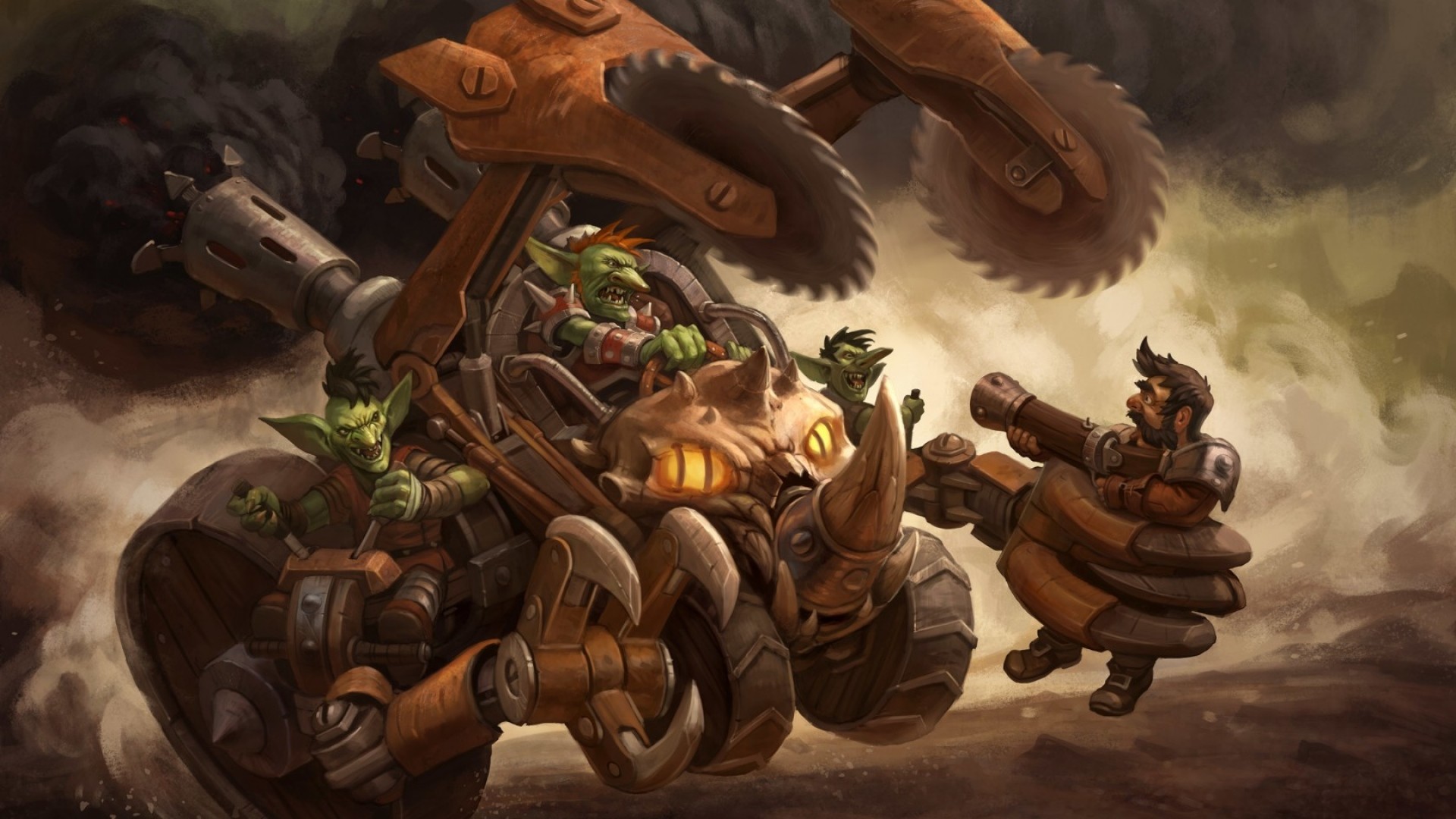 Hearthstone, Goblin vs Gnomi, Goblin, Macchina da guerra, Steampunk, wallpaper desktop Full HD