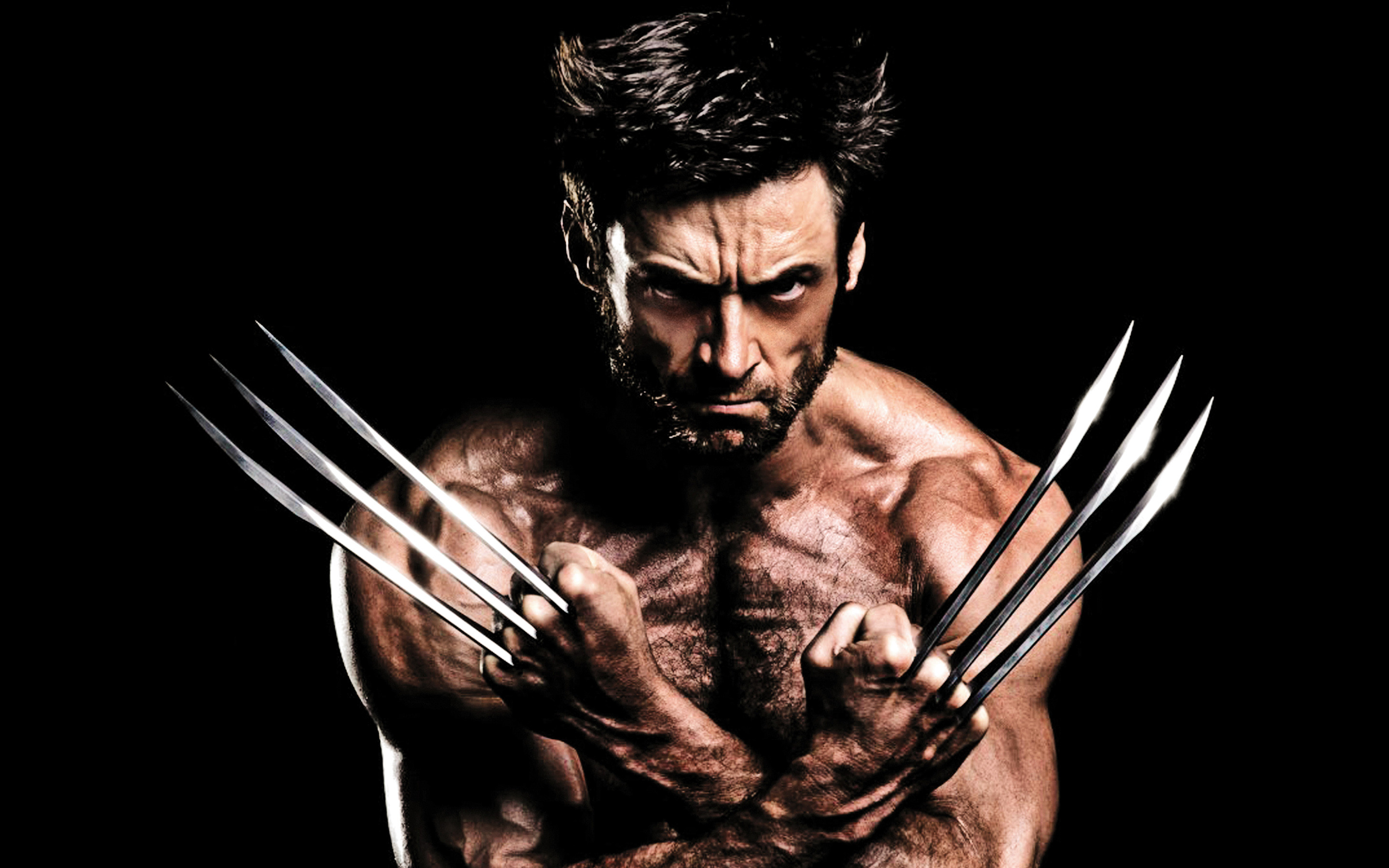 Wolverine, Hugh Jackman, Artigli, Sfondo nero, 2K, wallpaper per portatile