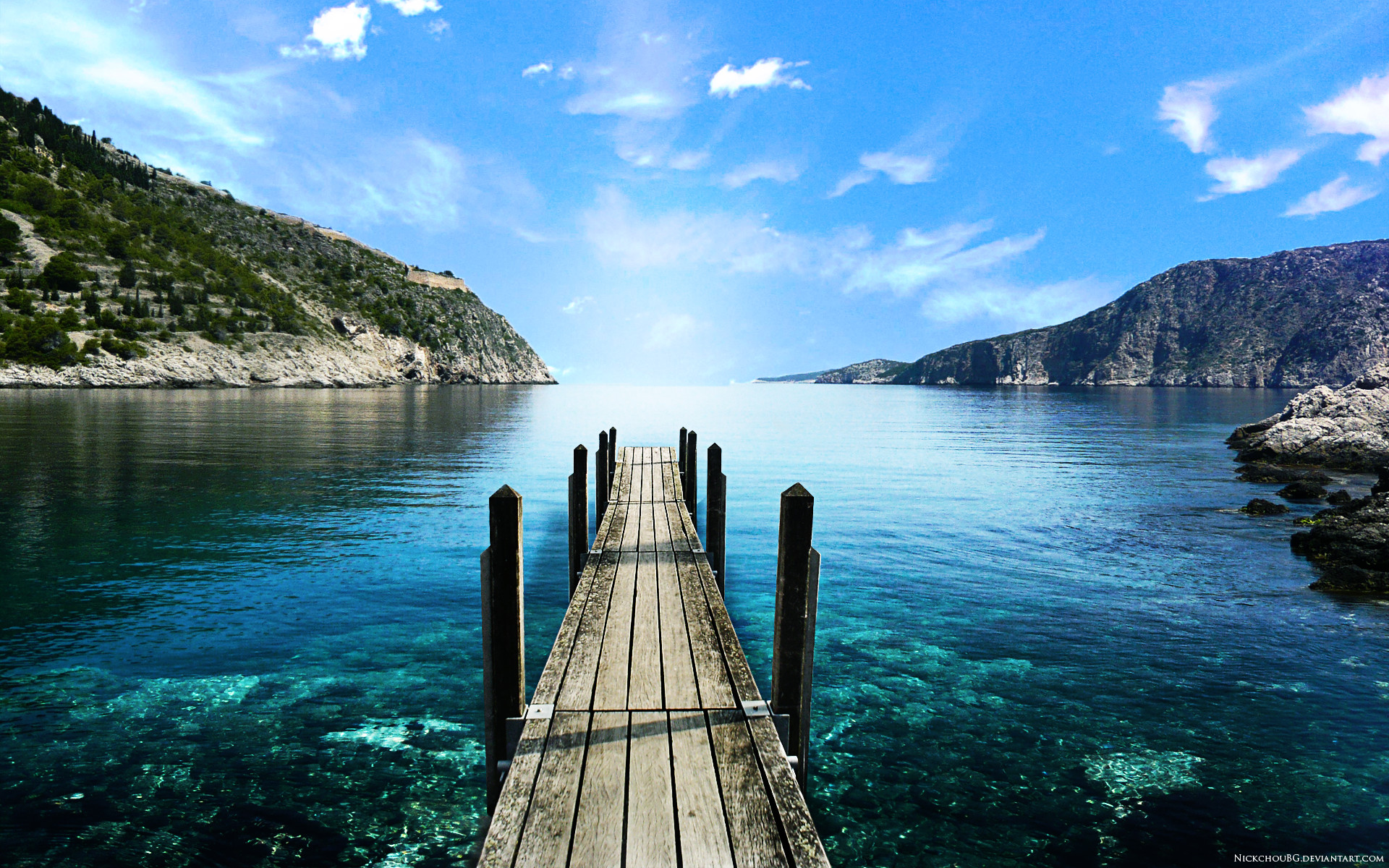 Pontile, Mare, Scogliere, Acqua cristallina, 1920x1200, sfondo MacBook Pro