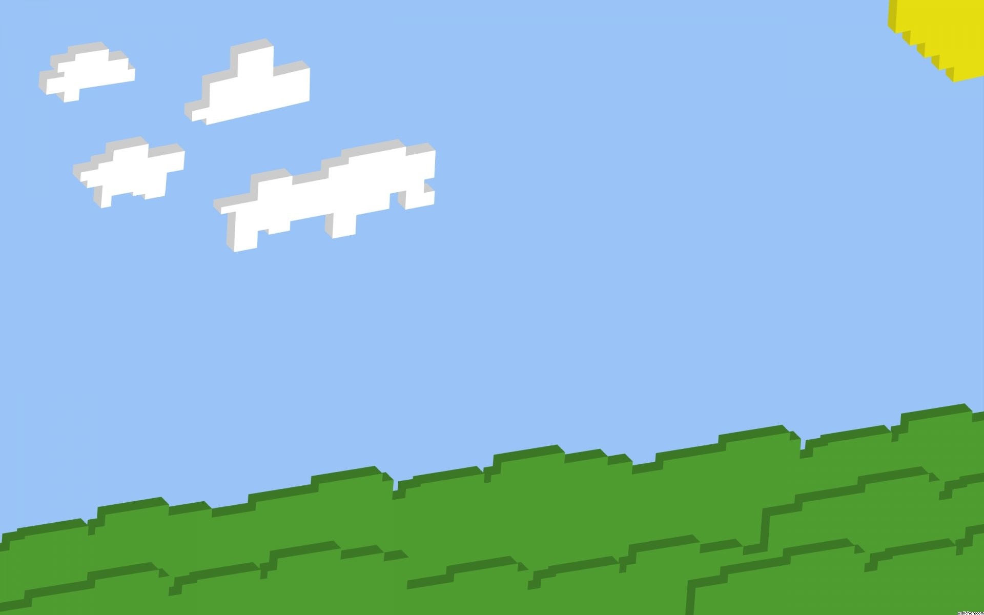 Pixel art, Collina verde, Nuvole, Cielo azzurro, Sole, 1920x1200, immagine di sfondo