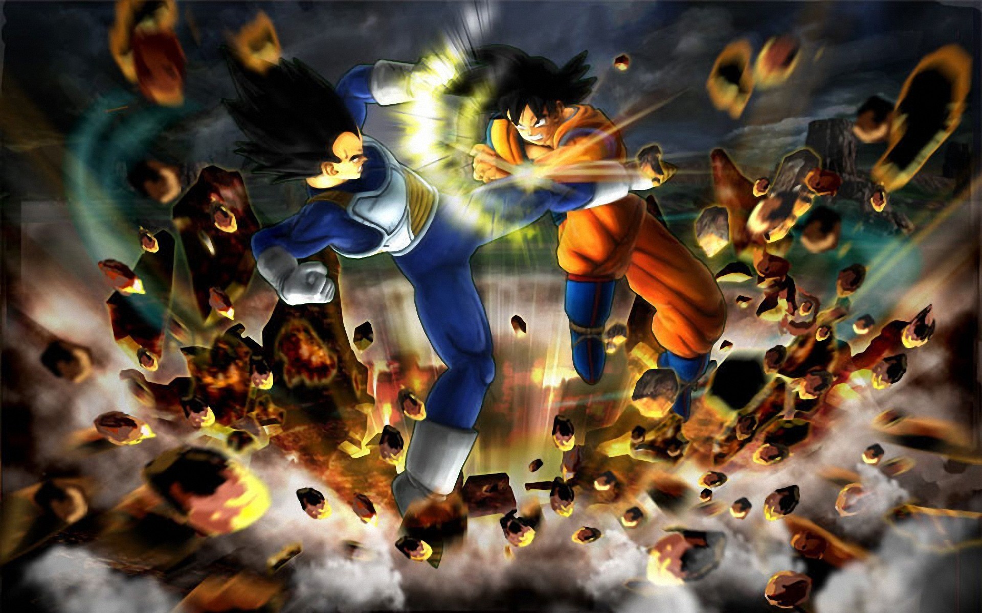 Goku, Vegeta, Dragon Ball Z, Combattimento, Rocce, 1920x1200, sfondo per PC