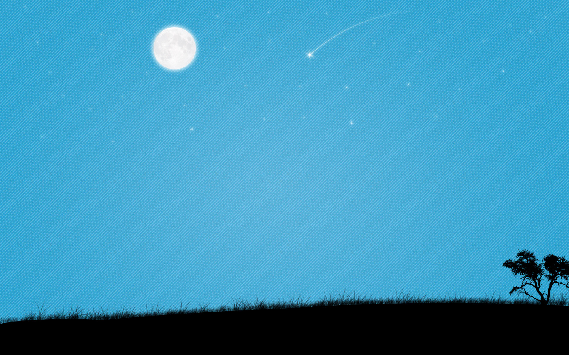 Luna, Stella cadente, Albero, Silhouette, Cielo azzurro, 1920x1200, sfondo per PC