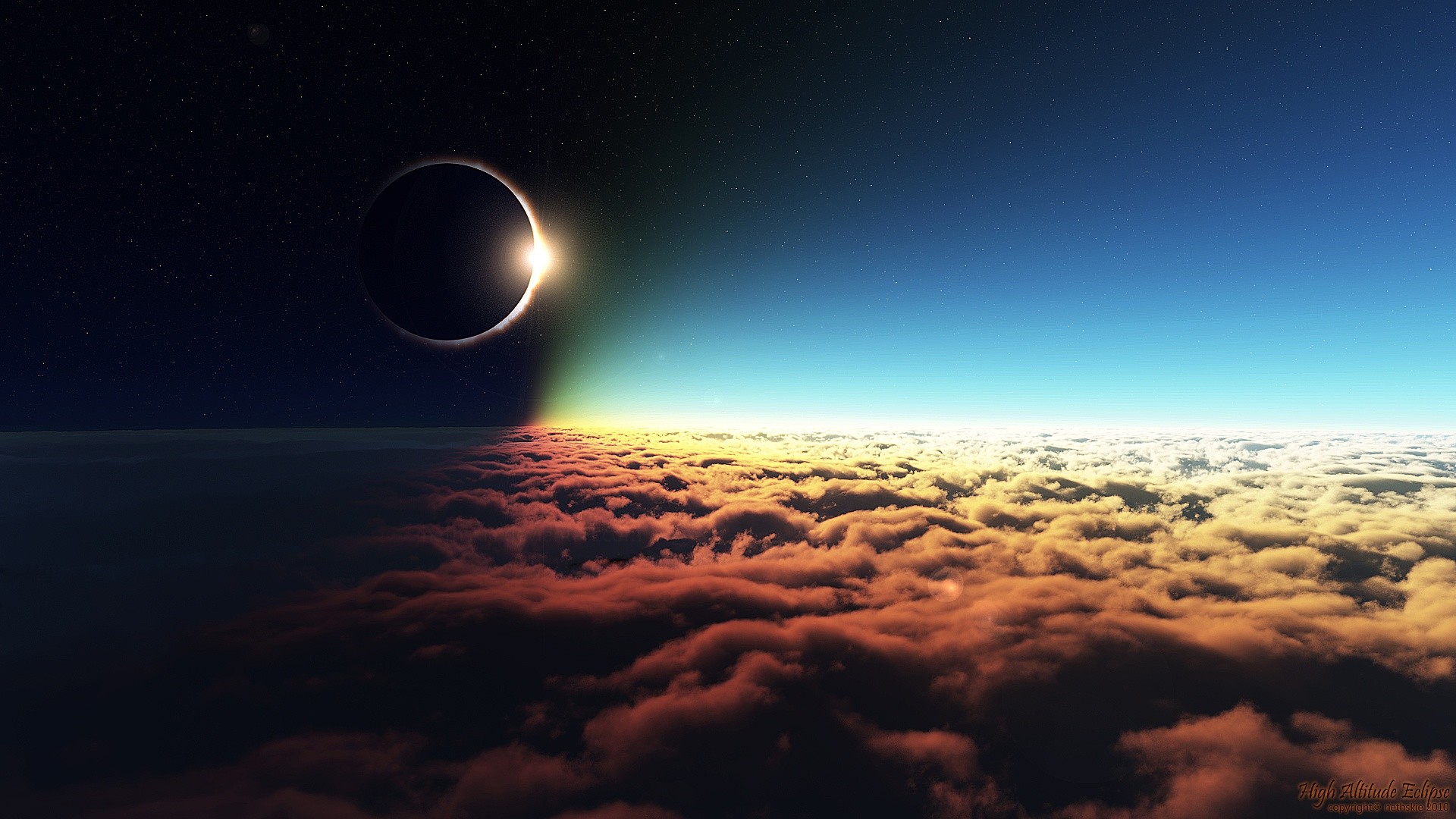 Eclissi, Mare di nuvole, Spazio, Orizzonte, Full HD, sfondo per portatile