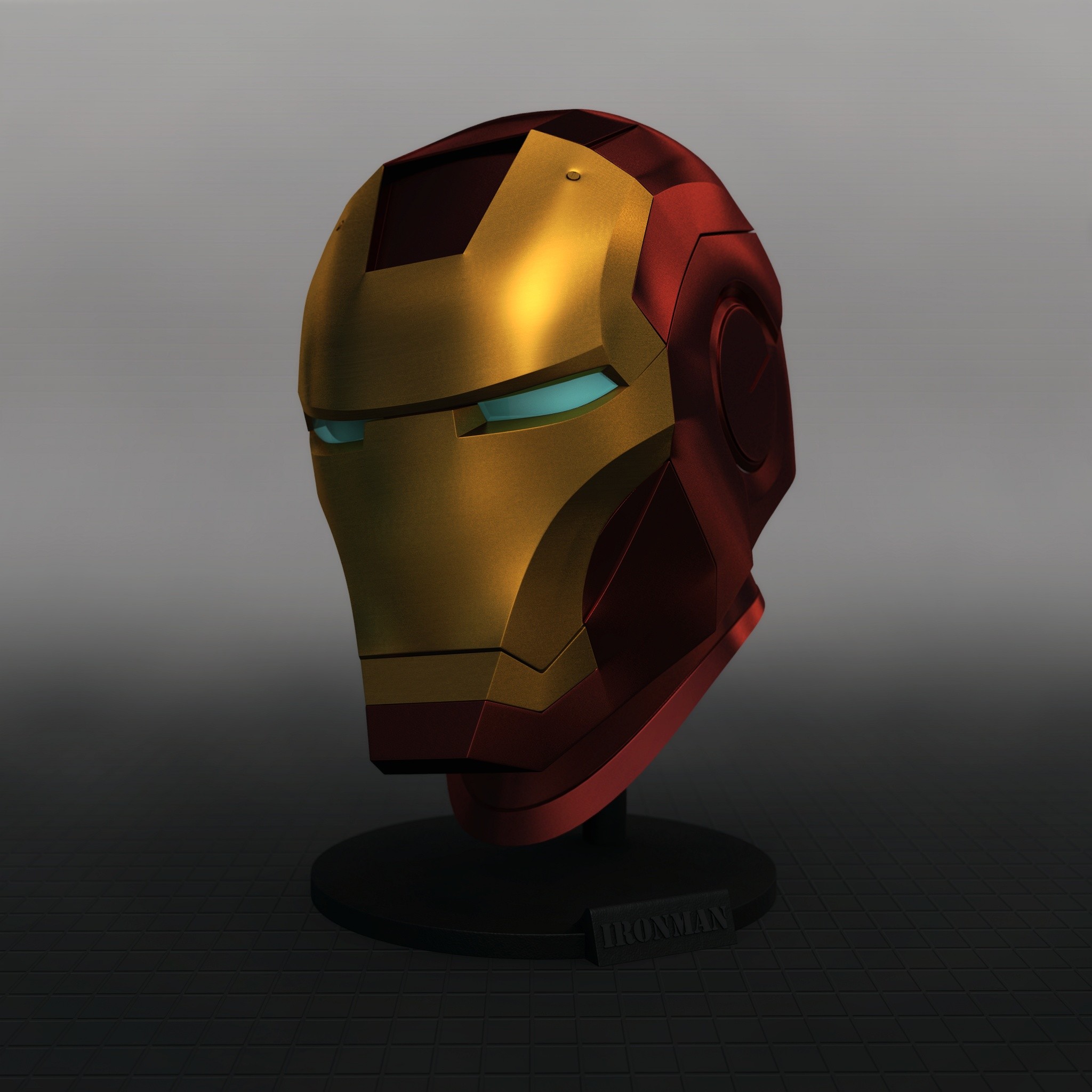 Iron Man, Elmo, Rendering 3D, Sfondo grigio, Full HD, schermata di blocco iPad
