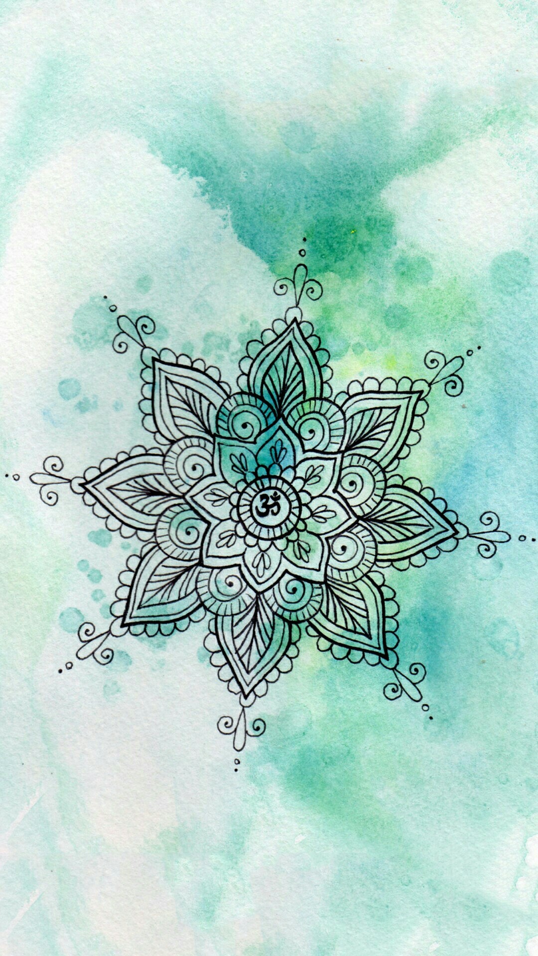 Mandala, Acquerello, Verde acqua, Henné, Full HD, sfondo per iPhone e Android