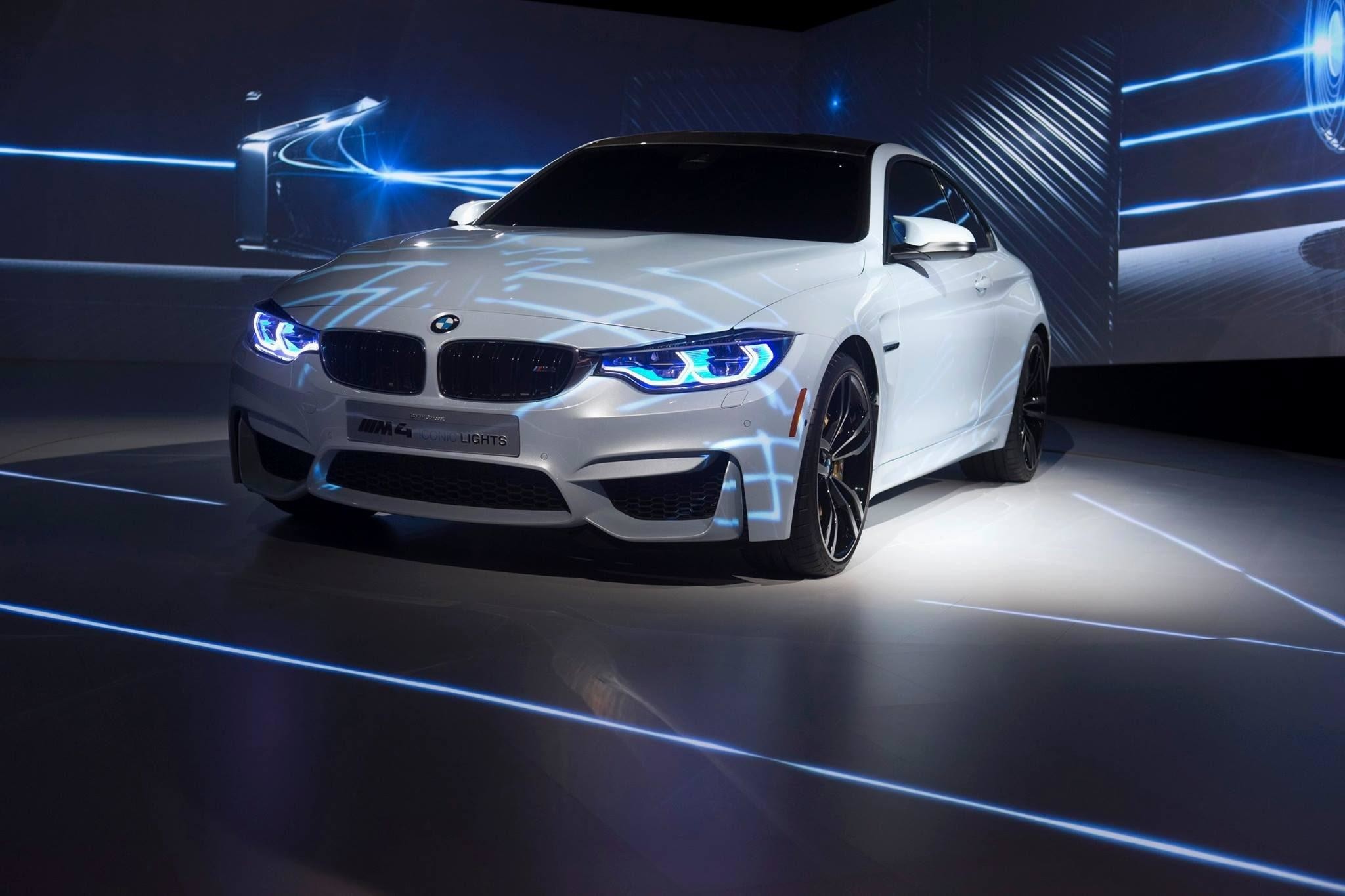 BMW M4 (F82), BMW, Bianco, Fari laser, Luci blu, Full HD, sfondo per PC