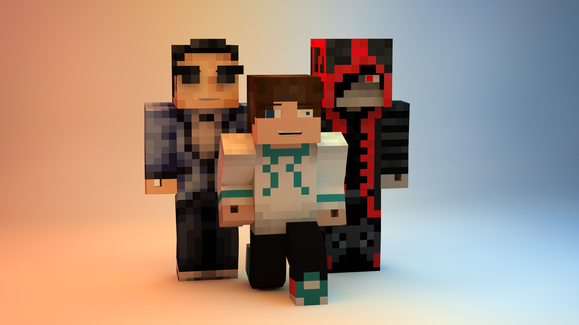 Minecraft, Skin, Gruppo, Sfondo sfumato, Full HD, wallpaper per PC