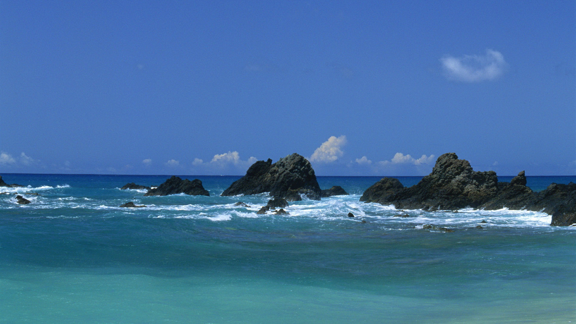 Scogli, Onde, Mare, Cielo azzurro, sfondo desktop