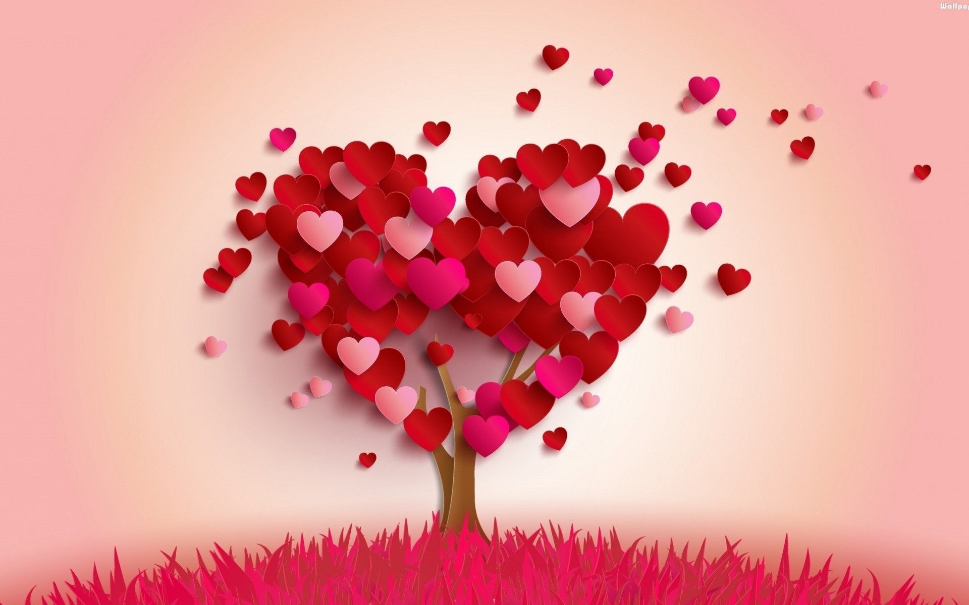 Albero di cuori, Rosa, San Valentino, Full HD, sfondo Windows 11