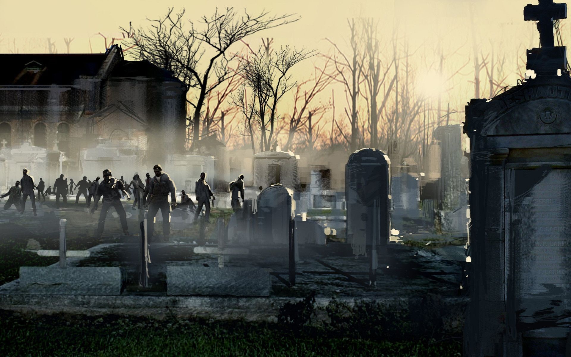 Zombi, Cimitero, Lapidi, Orda, Alberi spogli, 16:10 Full HD, sfondo widescreen