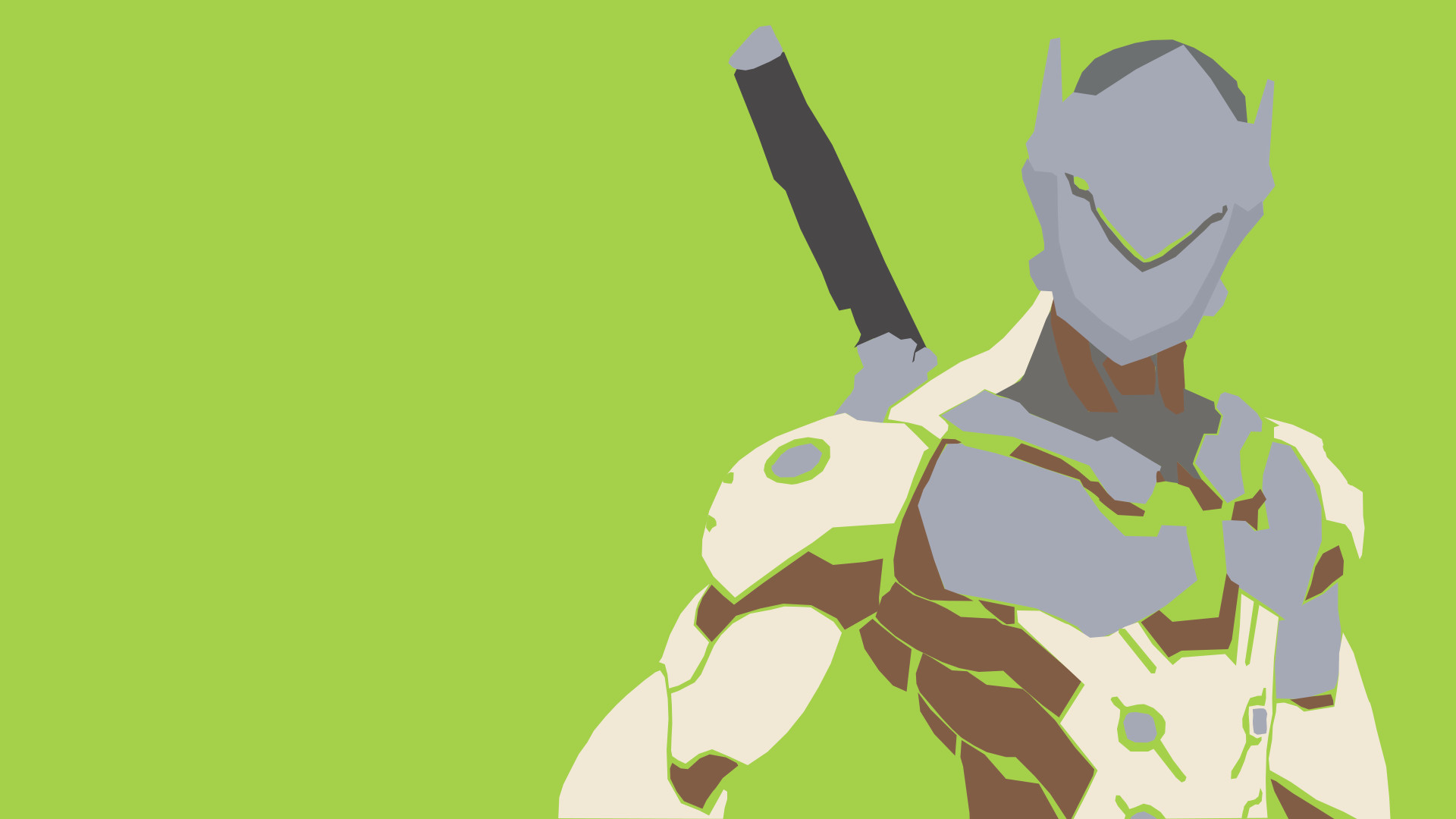 Genji, Overwatch, Minimalista, Verde, 16:9 Full HD, sfondo widescreen
