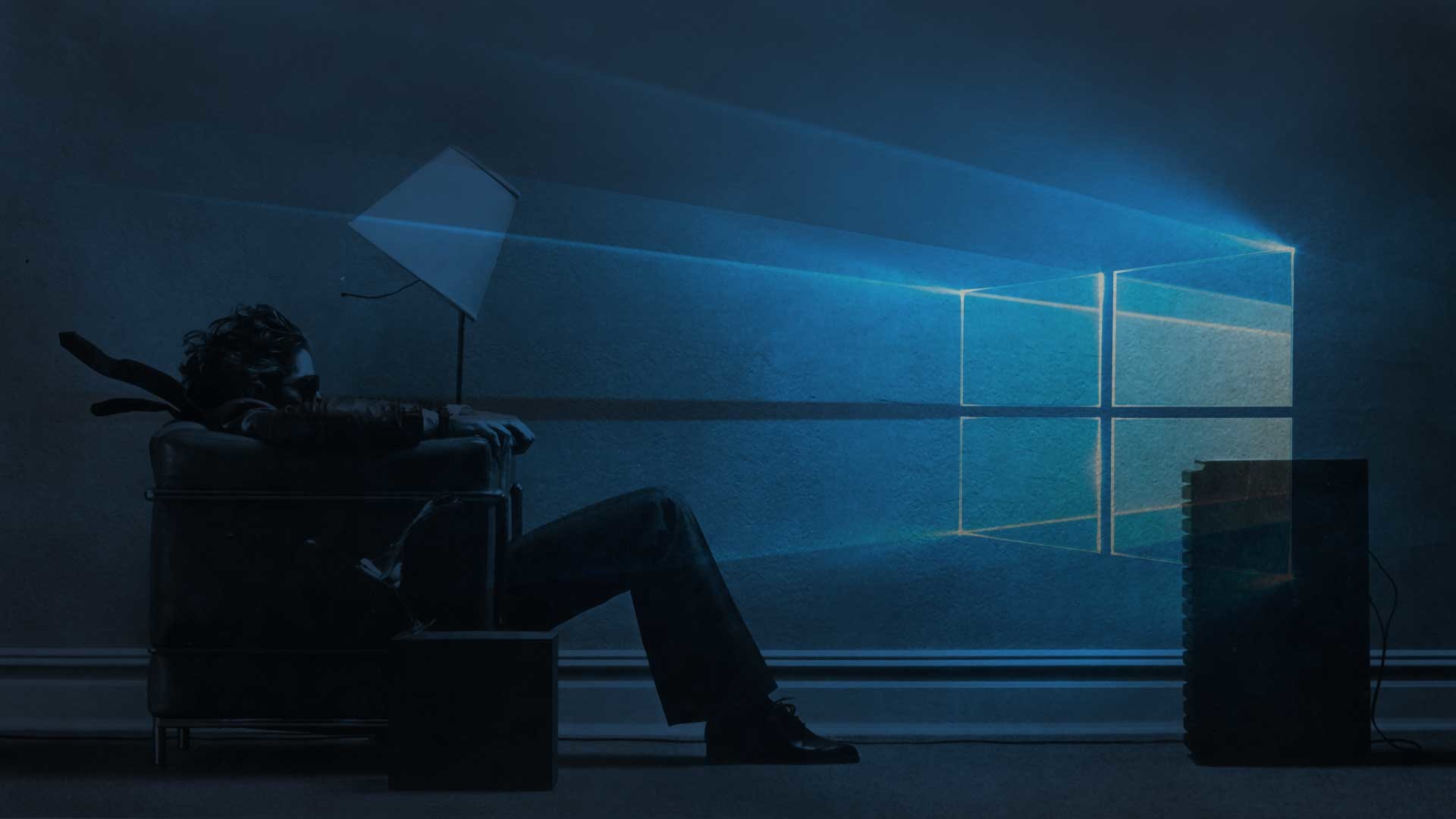 Windows 10, Logo Windows, Uomo in poltrona, Parodia Maxell, 16:9 Full HD, sfondo widescreen