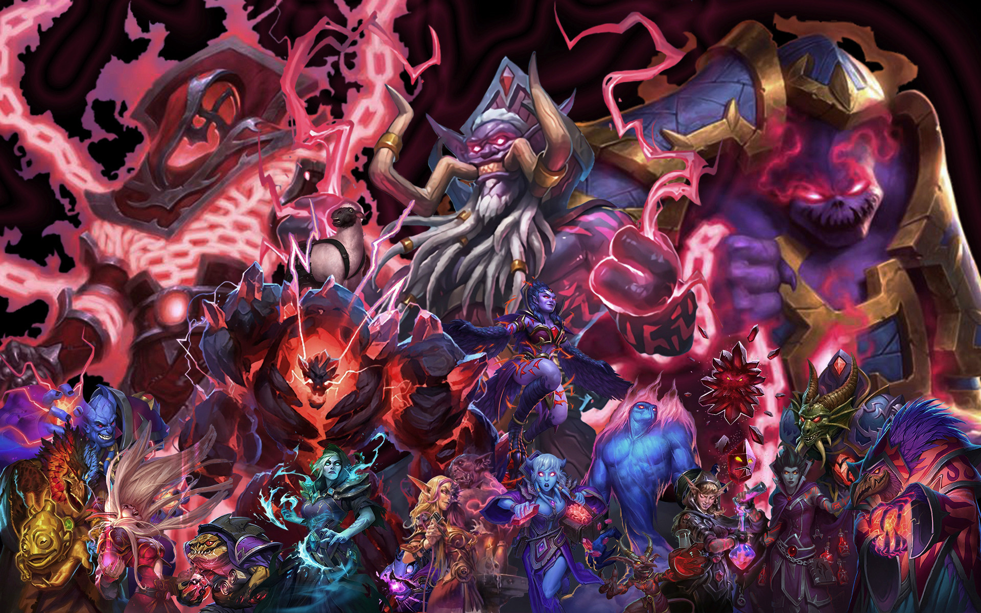 Hearthstone, Sussurri degli Dei Antichi, Personaggi, Collage, Rosa, sfondo 16:10 Full HD
