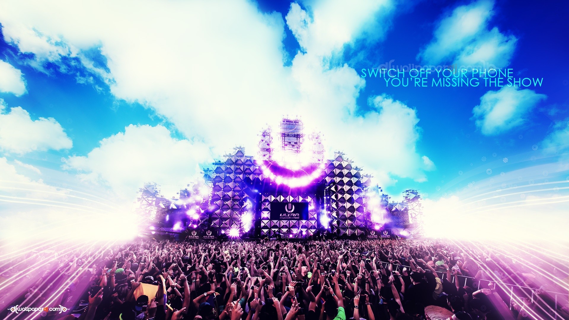 Ultra Music Festival, Palco, Folla, Nuvole, 1920x1080, immagine di sfondo