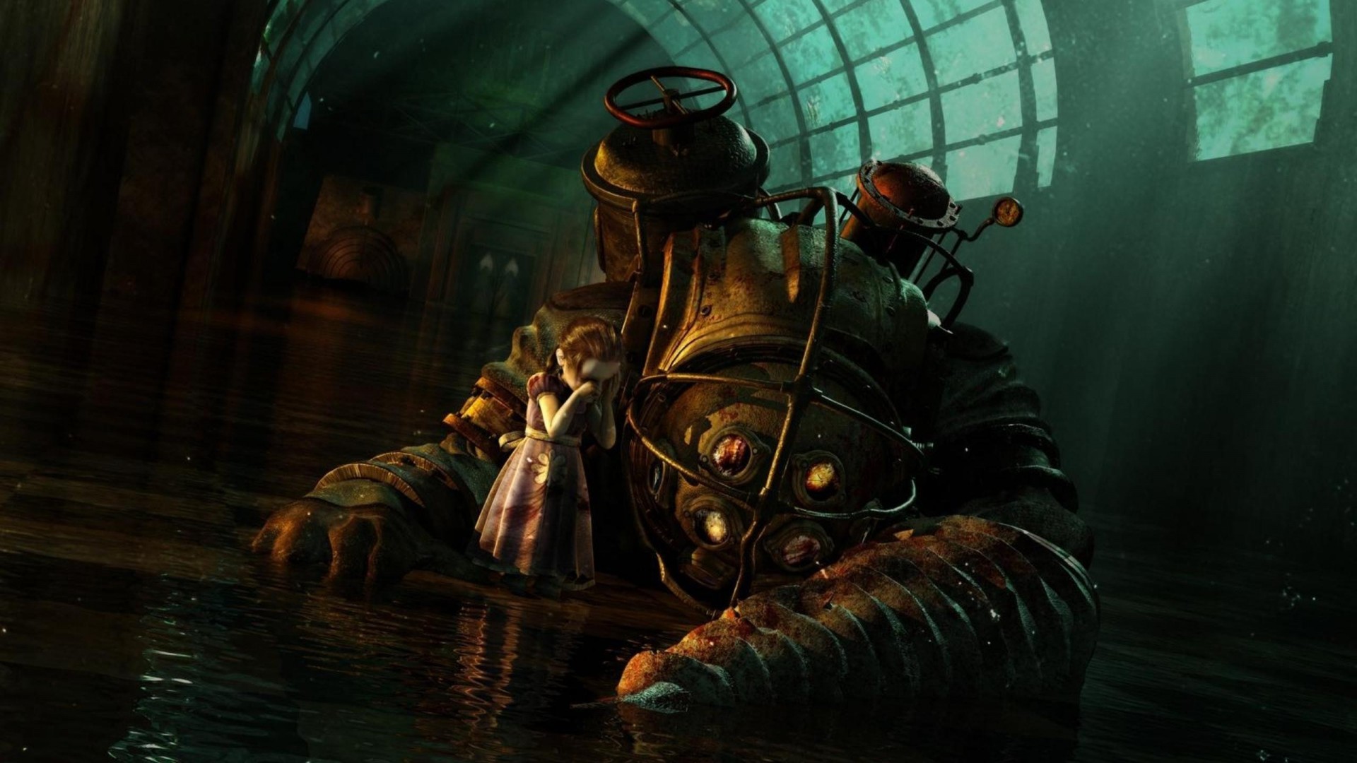Big Daddy, Little Sister, BioShock, Sott'acqua, Full HD, wallpaper per PC
