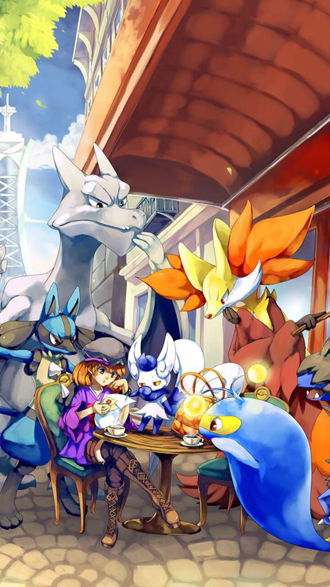 Lucario, Delphox, Pokémon, Caffè, Fan art, sfondo per iPhone e Android