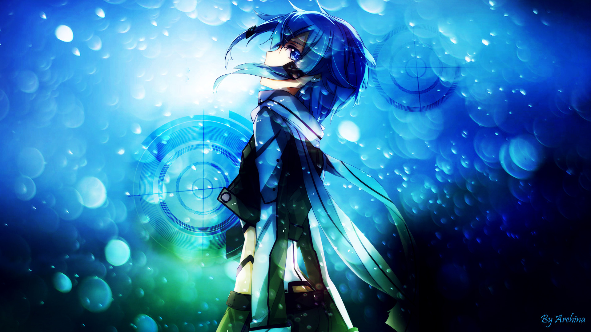Sinon, Sword Art Online II, Gun Gale Online, Blu, Full HD, sfondo per PC
