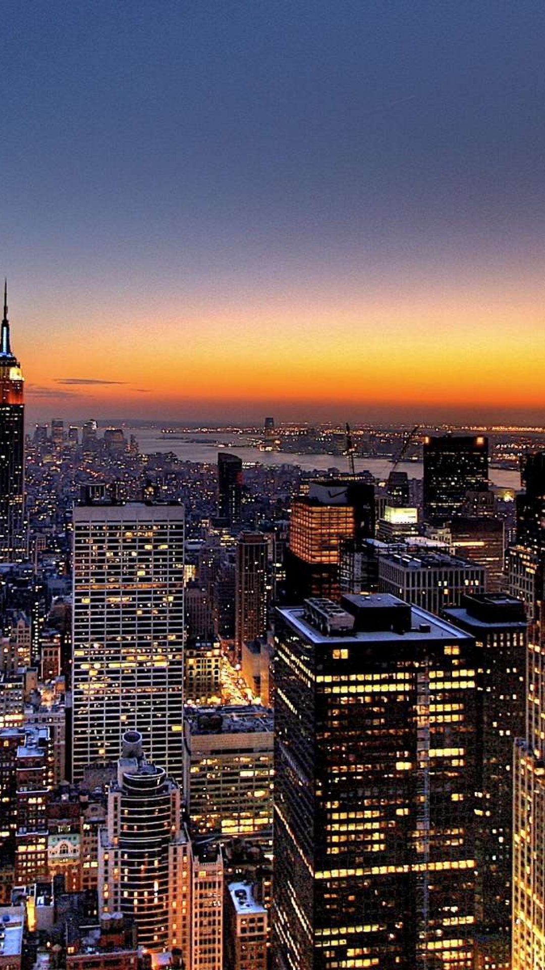 Manhattan, New York, Grattacieli, Tramonto, sfondo per iPhone e Android