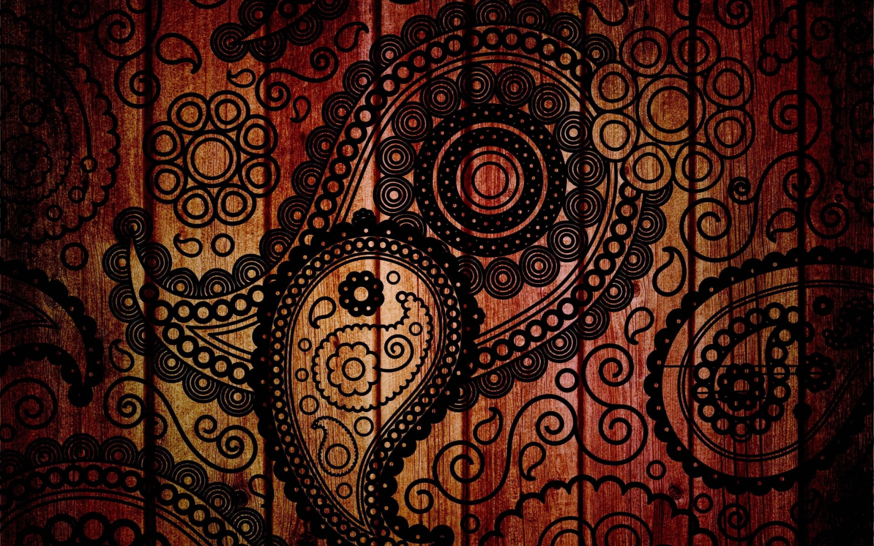 Paisley, Legno, Motivo decorativo, Toni marroni, 2K, sfondo Windows 11