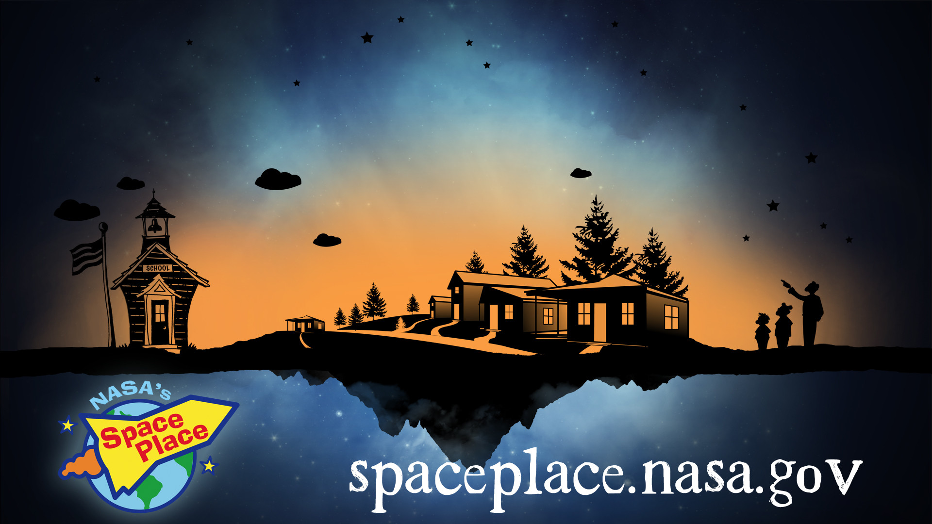 NASA Space Place, Silhouette, Illustrazione, Notte, Full HD, sfondo per PC