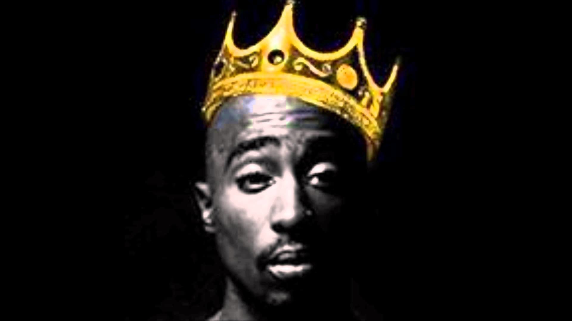 Tupac Shakur, 2Pac, Corona, Sfondo nero, 16:9 Full HD, wallpaper widescreen