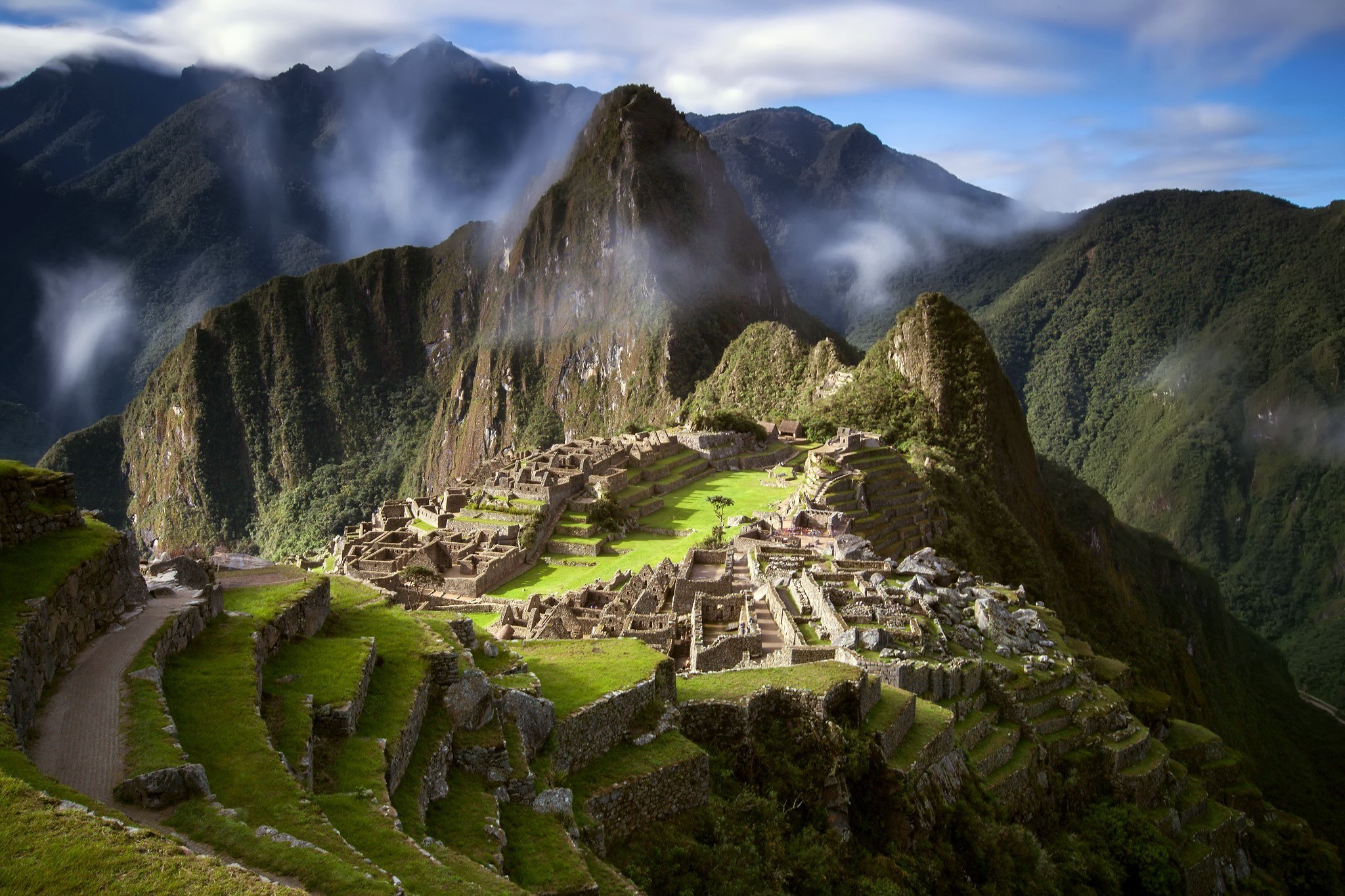 Machu Picchu, Huayna Picchu, Perù, Nuvole, Full HD, sfondo Windows 11