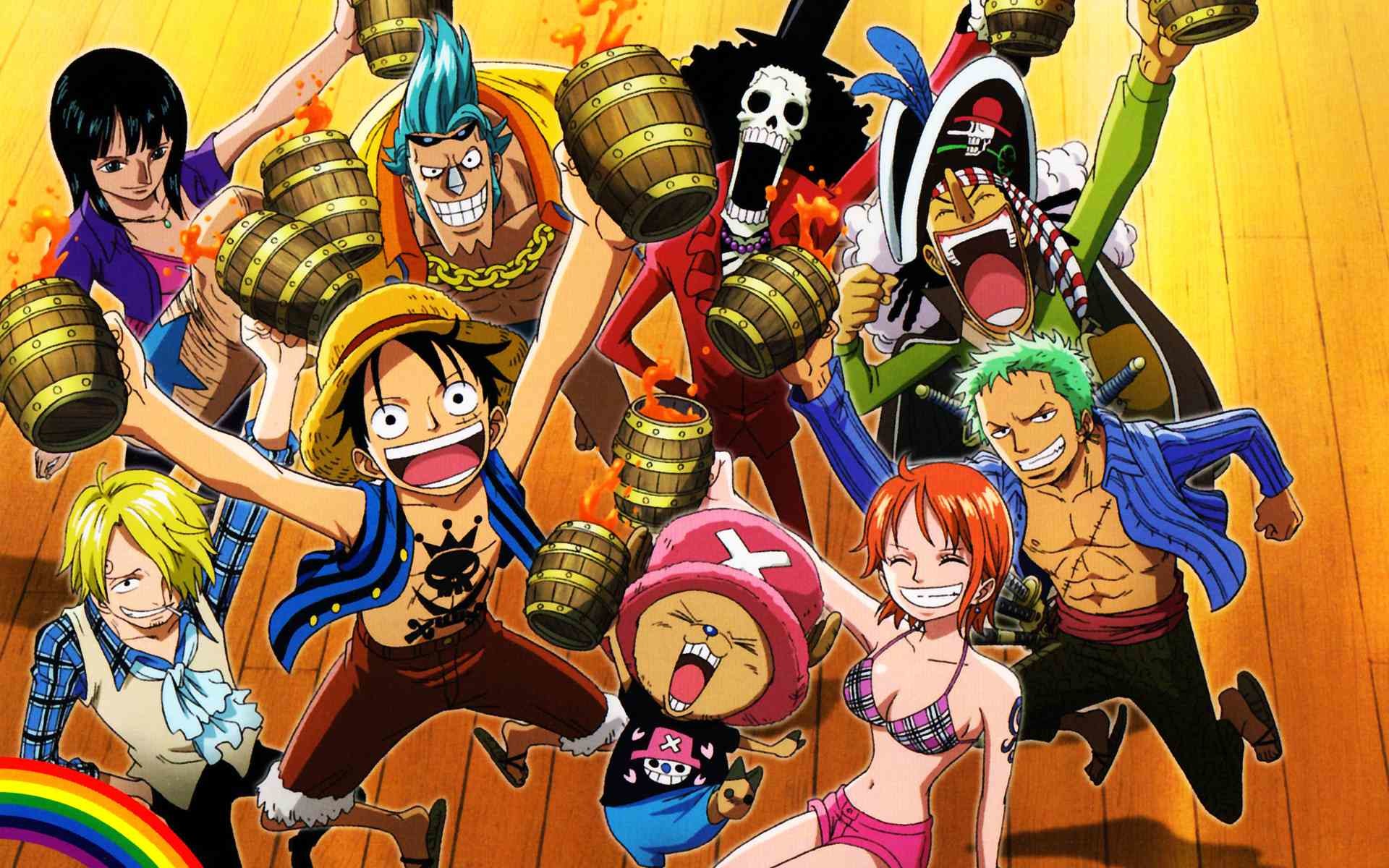 Ciurma di Cappello di Paglia, Monkey D. Rufy, Franky, Brook, One Piece, sfondo widescreen Full HD