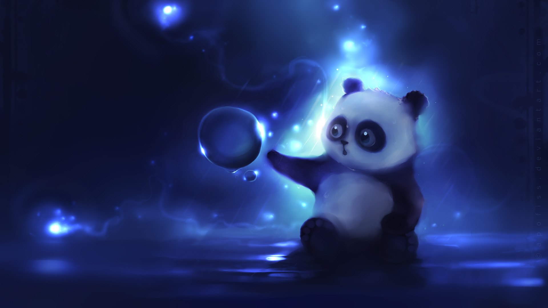 Panda, Bolla, Arte digitale, Blu, 1920x1080, immagine di sfondo