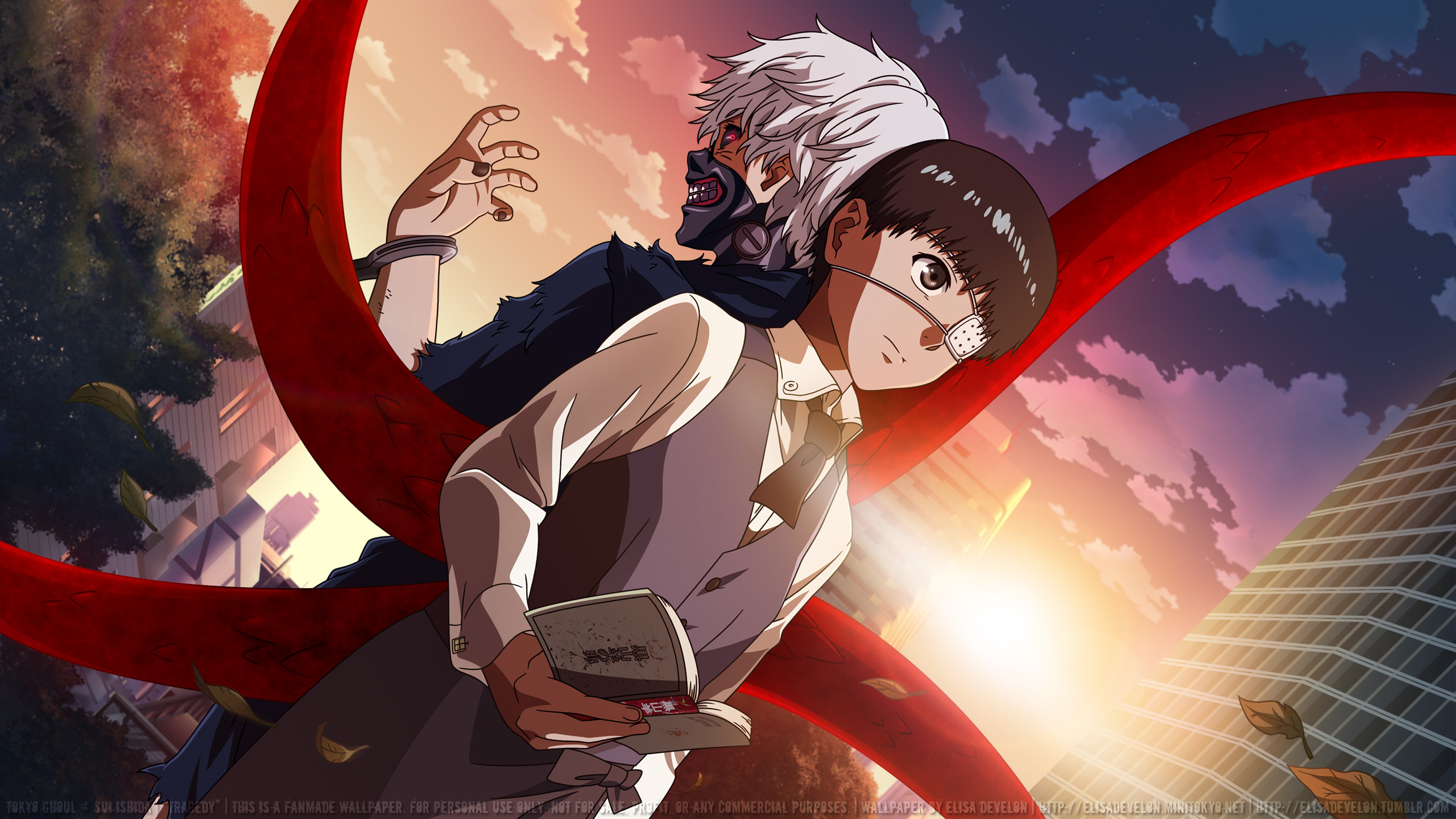 Ken Kaneki, Tokyo Ghoul, Kagune, Tramonto, 2560x1440, immagine di sfondo