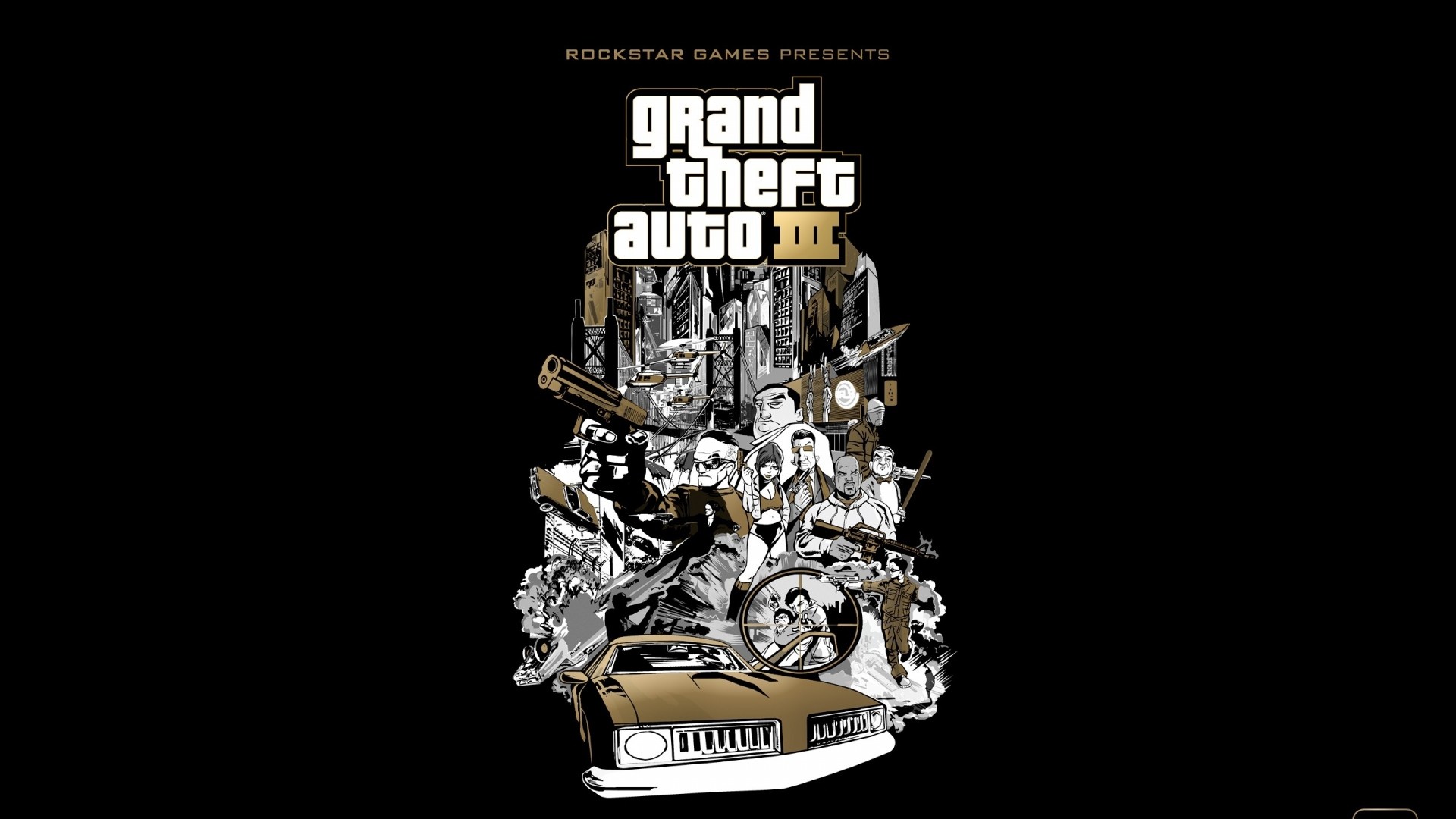 Grand Theft Auto III, Logo, Copertina, Sfondo nero, 1920x1080, wallpaper desktop
