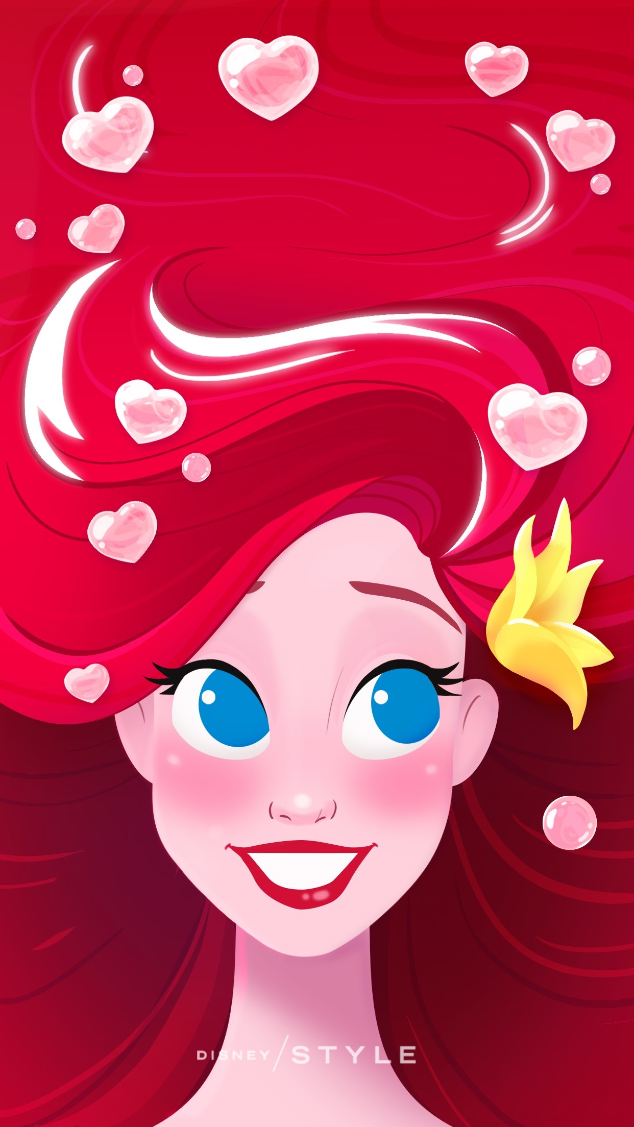 Ariel, La Sirenetta, Disney, Cuori, Rosso, sfondo schermata di blocco iPhone