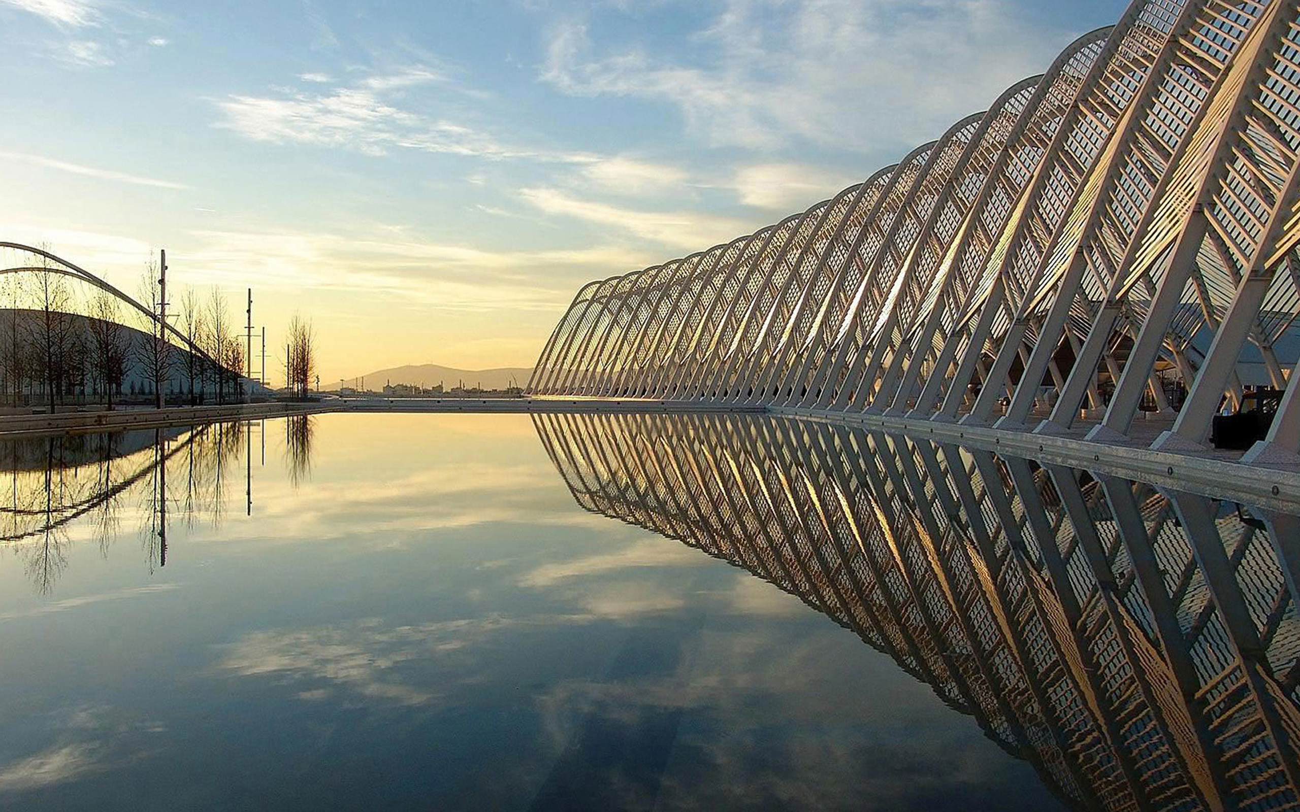 Complesso olimpico di Atene, Santiago Calatrava, Riflesso, Arcate, sfondo 2K per computer