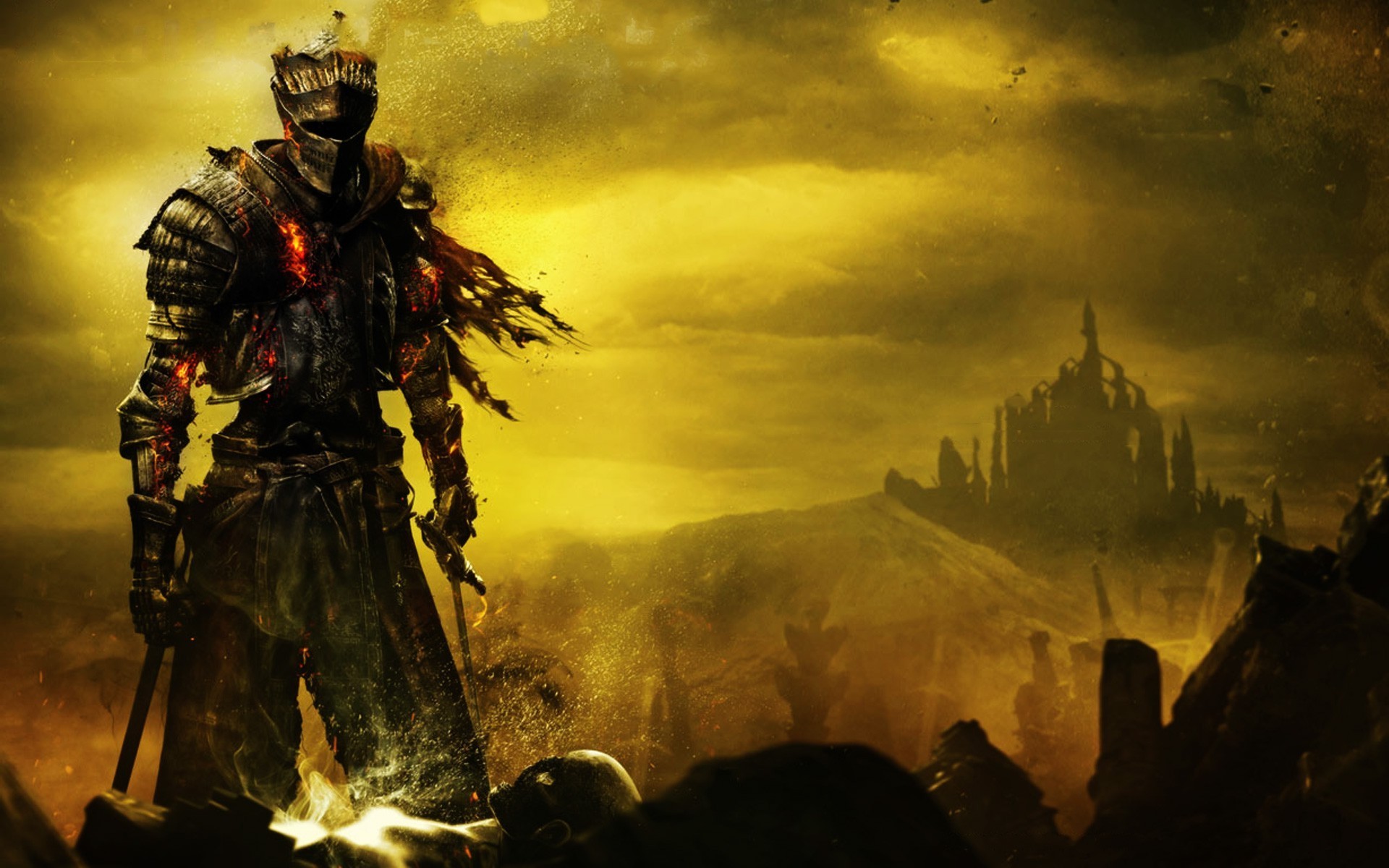 Dark Souls III, Cavaliere, Castello, Braci, Giallo, 1920x1200, sfondo MacBook Pro