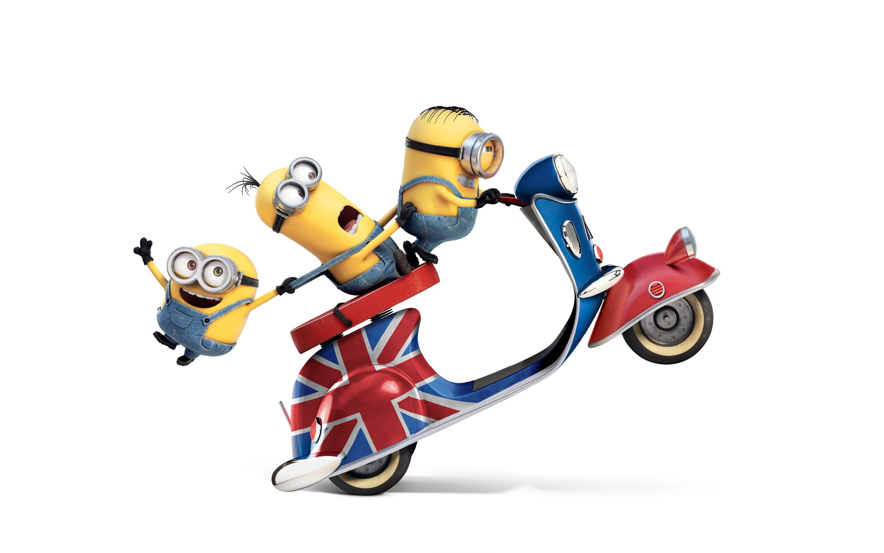 Minion, Cattivissimo me, Scooter, Union Jack, Sfondo bianco, wallpaper Android