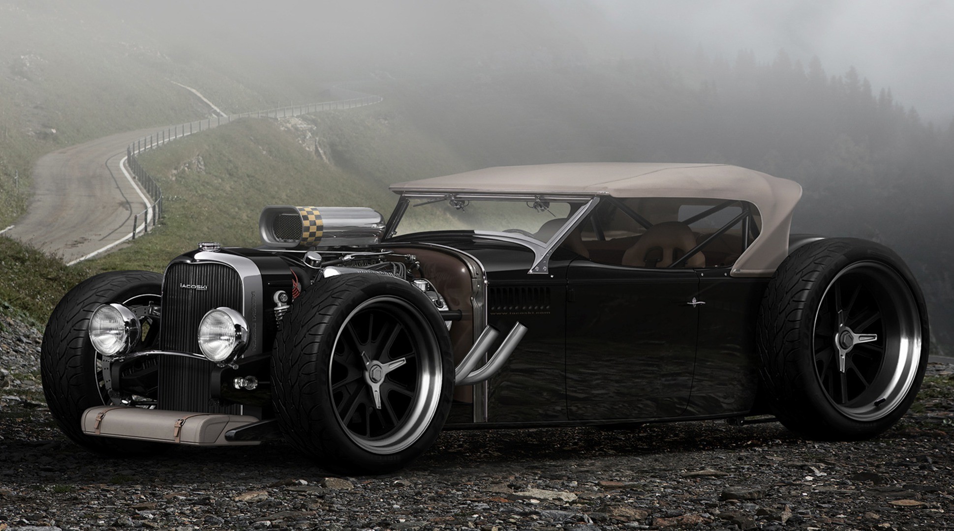 Hot rod, Rat rod, Nebbia, Montagna, Full HD, sfondo Windows 11