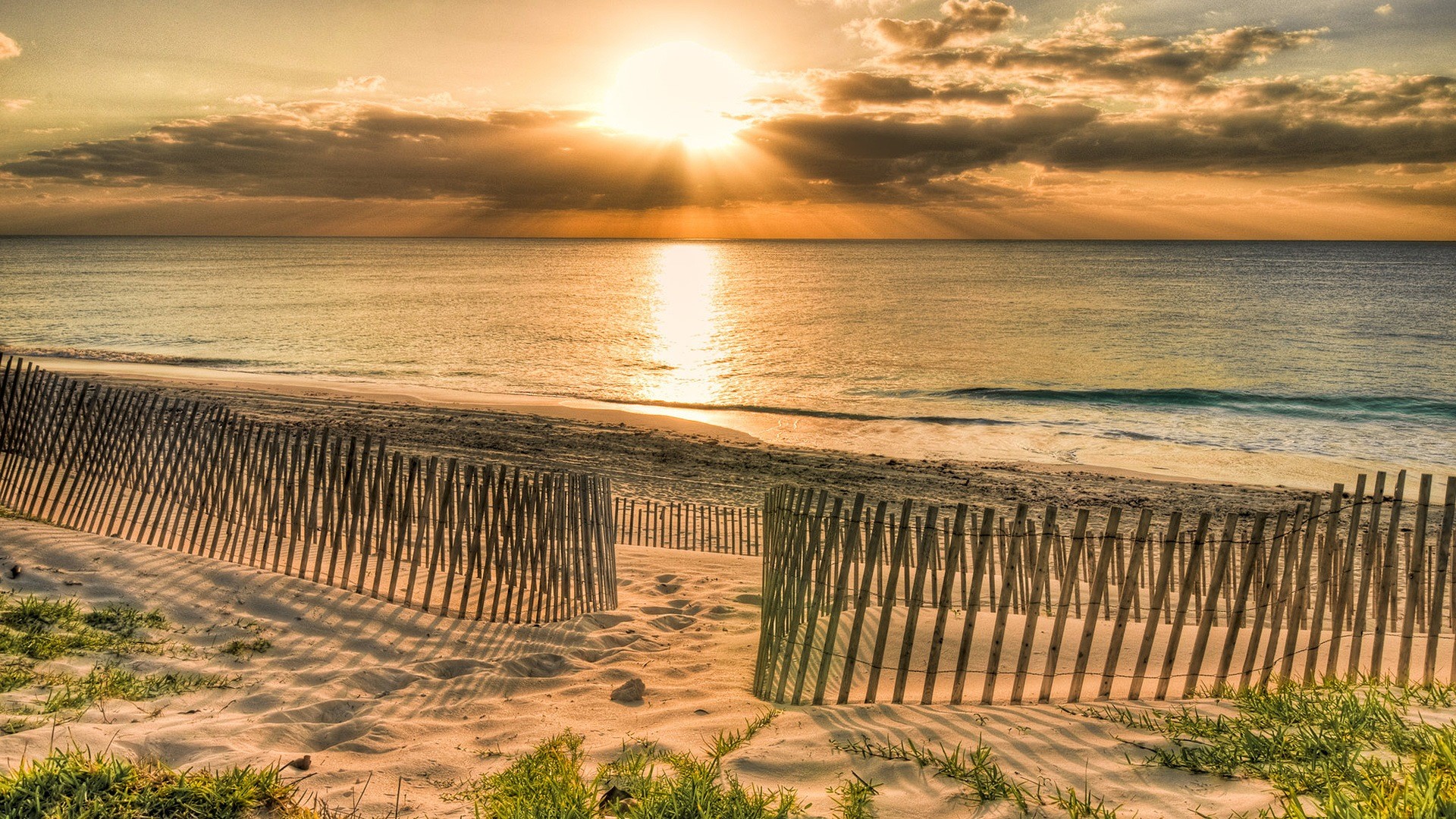 Spiaggia, Staccionata, Tramonto, Dune, 1920x1080, immagine di sfondo