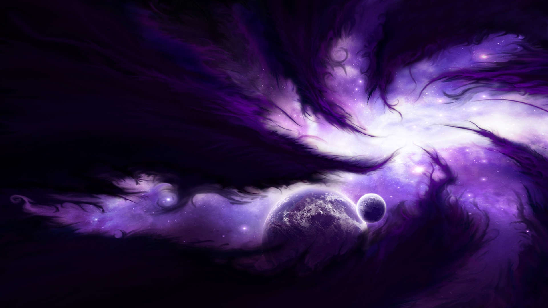 Nebulosa viola, Pianeti, Luna, Spazio, Full HD, sfondo per PC e portatile
