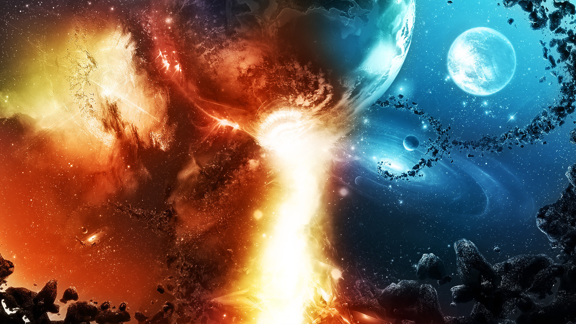Pianeti, Esplosione, Asteroidi, Arte digitale, wallpaper per desktop